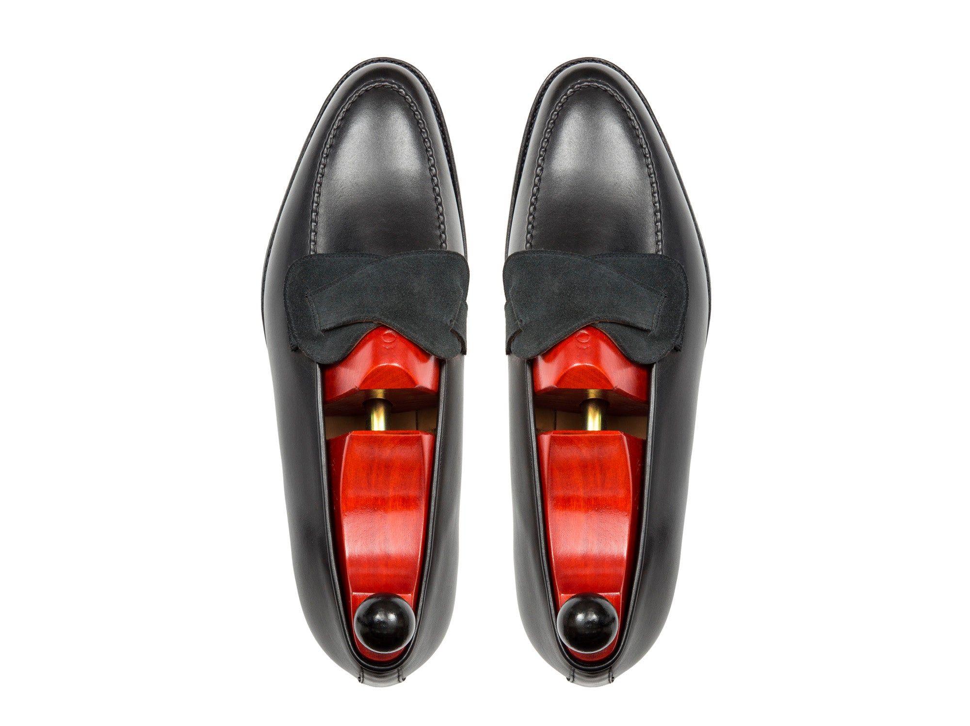 Hawthorne - MTO - Black Calf / Charcoal Suede - TMG Last - Single Leather Sole-Made To Order Butterfly Loafer Hand Stitched-J.FitzPatrick Footwear