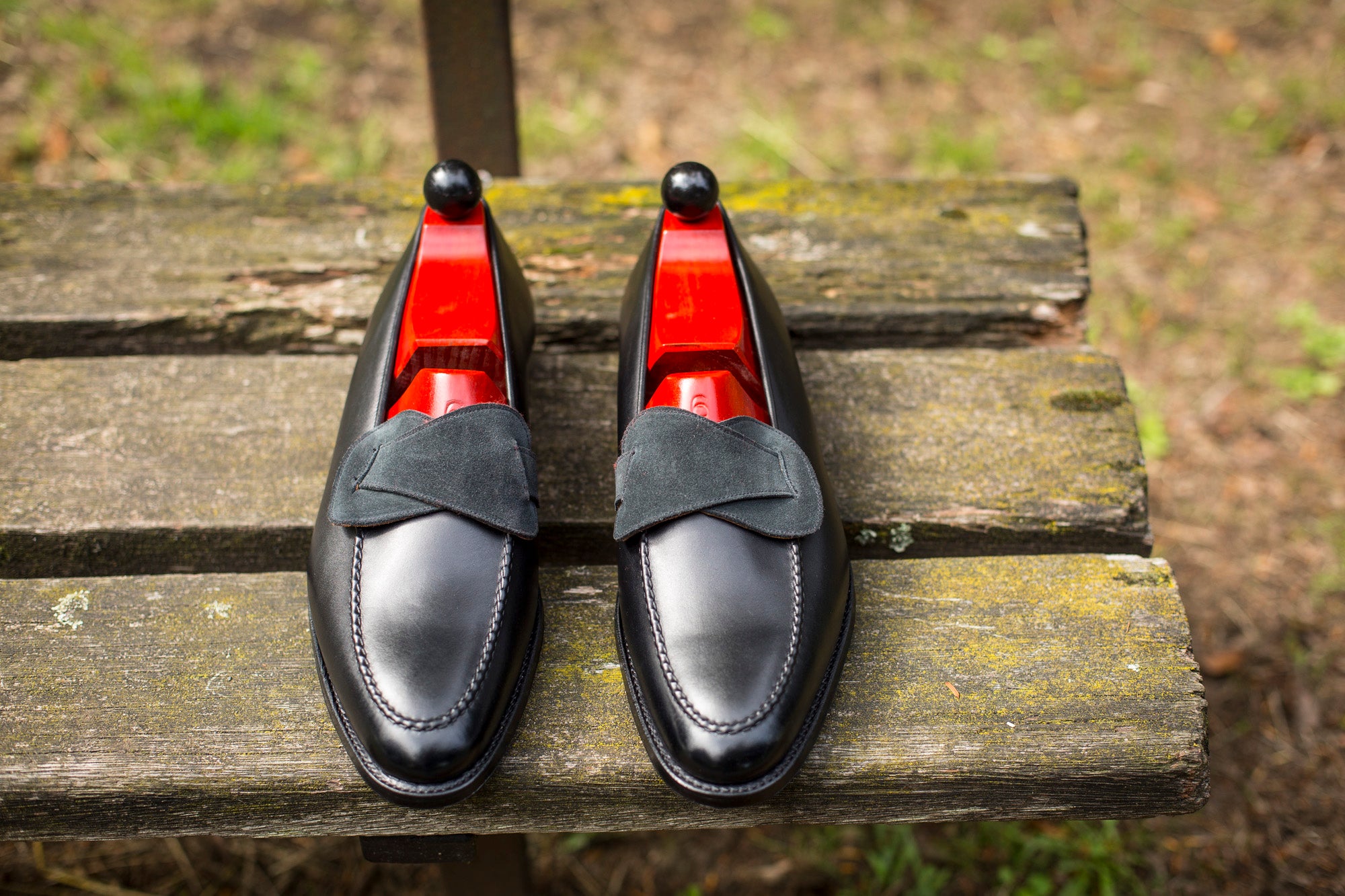 Hawthorne - MTO - Black Calf / Charcoal Suede - TMG Last - Single Leather Sole-Made To Order Butterfly Loafer Hand Stitched-J.FitzPatrick Footwear