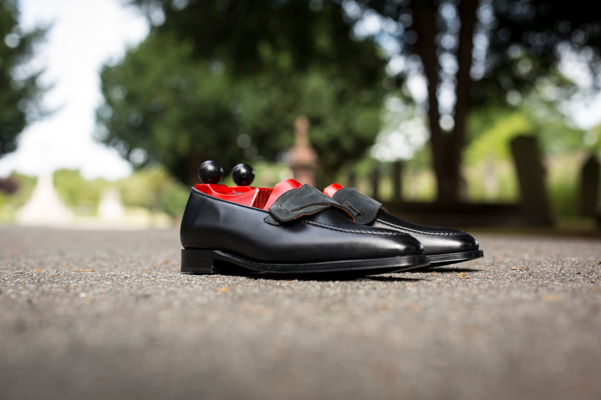 Hawthorne - MTO - Black Calf / Charcoal Suede - TMG Last - Single Leather Sole-Made To Order Butterfly Loafer Hand Stitched-J.FitzPatrick Footwear