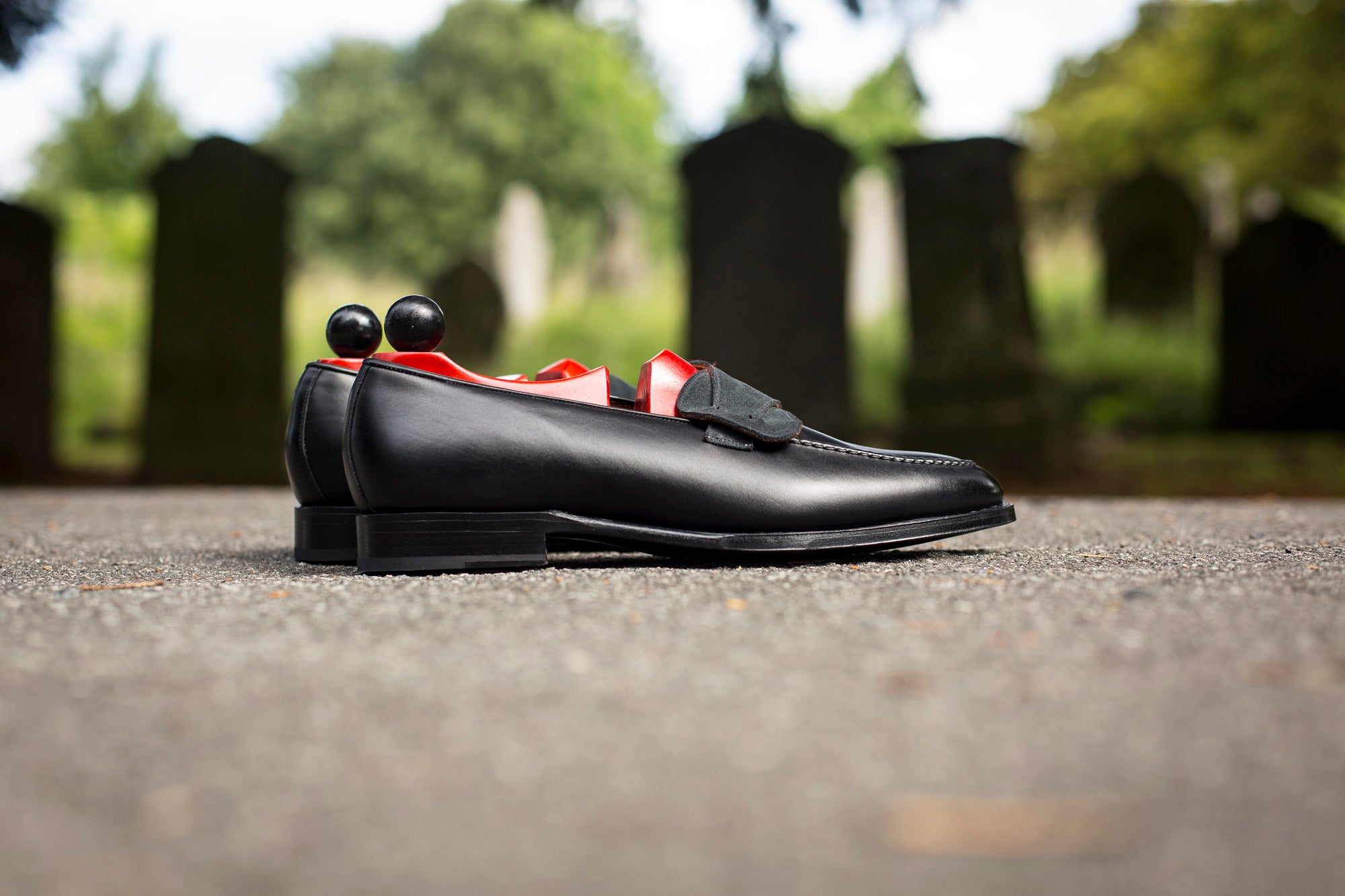 Hawthorne - MTO - Black Calf / Charcoal Suede - TMG Last - Single Leather Sole-Made To Order Butterfly Loafer Hand Stitched-J.FitzPatrick Footwear