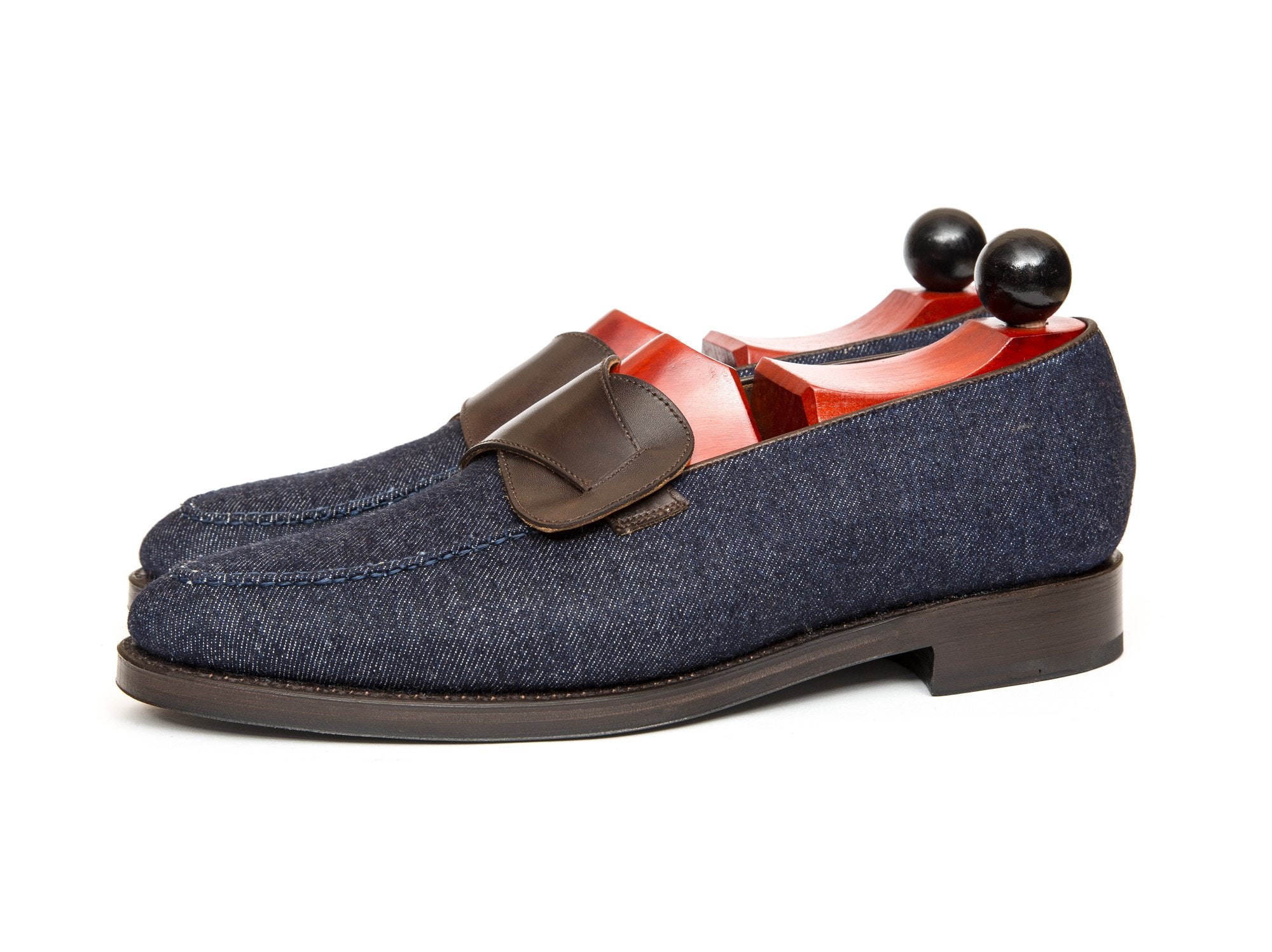 Hawthorne - MTO - Blue Denim / Dark Brown Museum Calf - TMG Last - Single Leather Sole-Made To Order Butterfly Loafer Hand Stitched-J.FitzPatrick Footwear