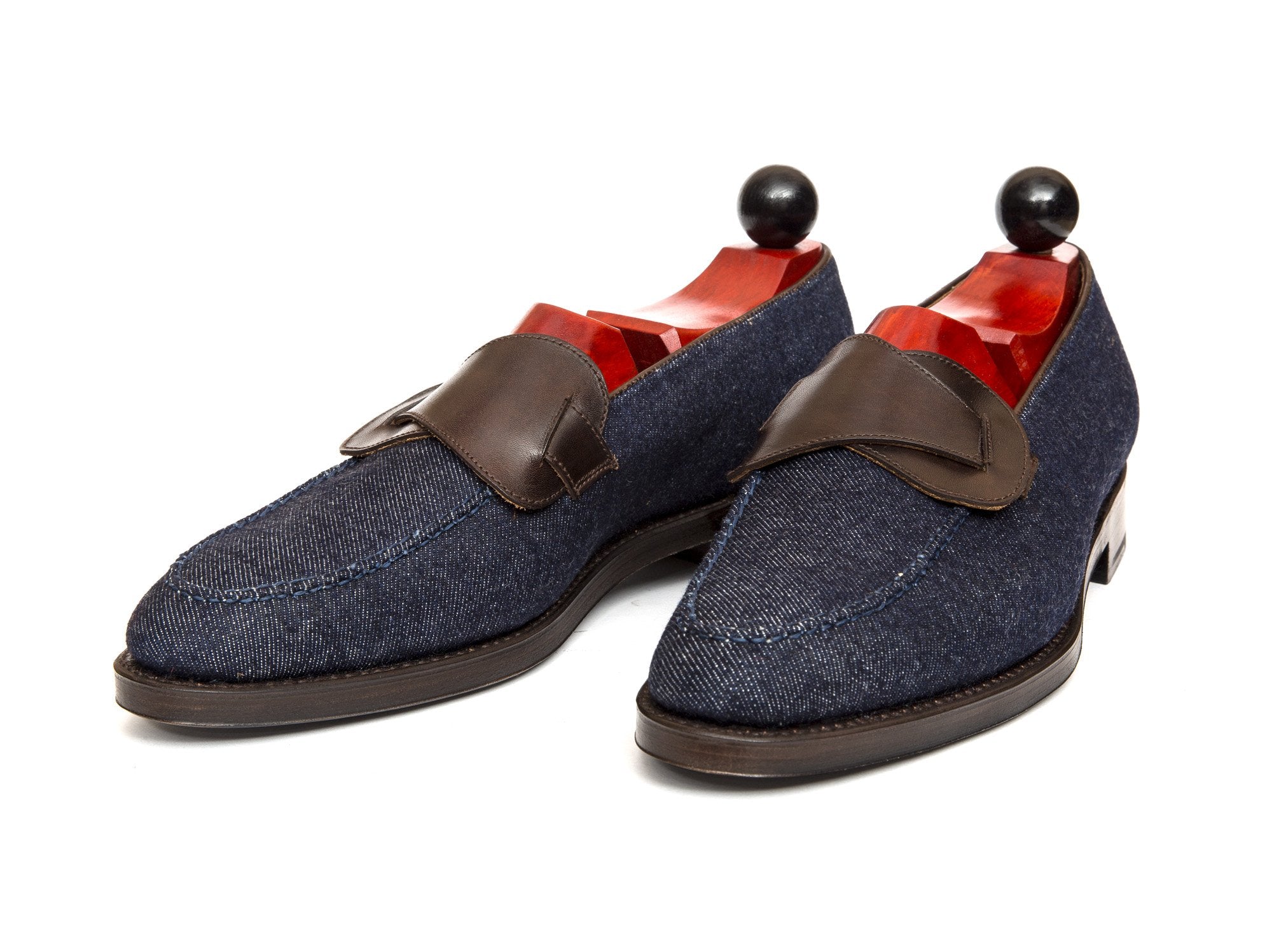 Hawthorne - MTO - Blue Denim / Dark Brown Museum Calf - TMG Last - Single Leather Sole-Made To Order Butterfly Loafer Hand Stitched-J.FitzPatrick Footwear