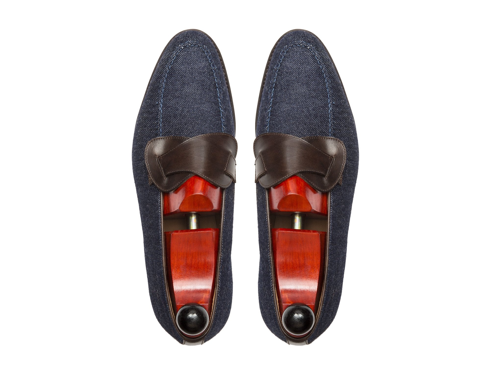 Hawthorne - MTO - Blue Denim / Dark Brown Museum Calf - TMG Last - Single Leather Sole-Made To Order Butterfly Loafer Hand Stitched-J.FitzPatrick Footwear