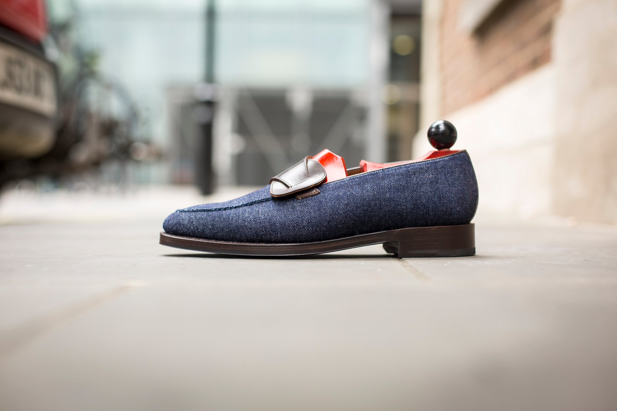 Hawthorne - MTO - Blue Denim / Dark Brown Museum Calf - TMG Last - Single Leather Sole-Made To Order Butterfly Loafer Hand Stitched-J.FitzPatrick Footwear