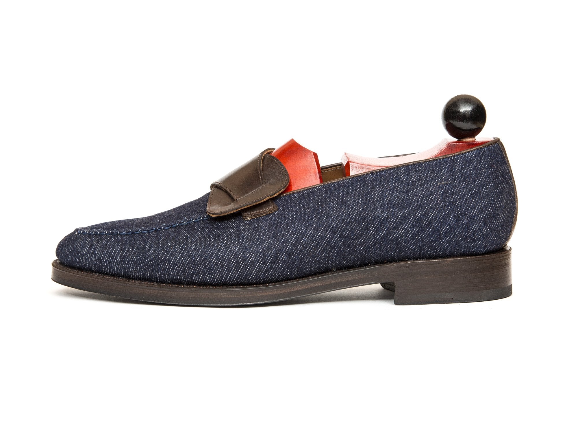 Hawthorne - MTO - Blue Denim / Dark Brown Museum Calf - TMG Last - Single Leather Sole-Made To Order Butterfly Loafer Hand Stitched-J.FitzPatrick Footwear