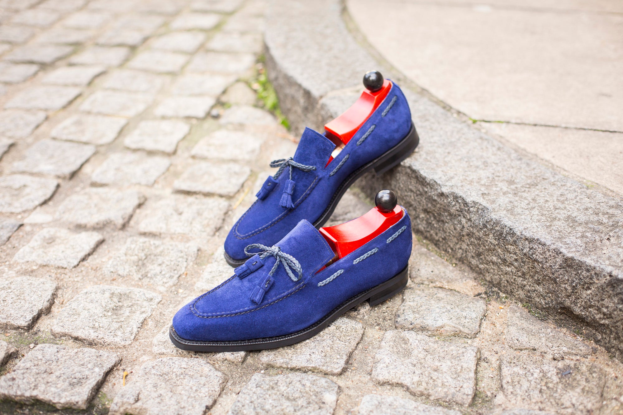 Issaquah - MTO - Vivid Blue Suede - MGF Last - City Rubber Sole-Made To Order Tassel Loafer-J.FitzPatrick Footwear