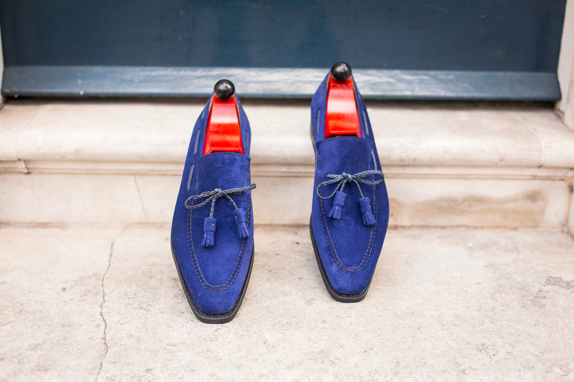 Issaquah - MTO - Vivid Blue Suede - MGF Last - City Rubber Sole-Made To Order Tassel Loafer-J.FitzPatrick Footwear