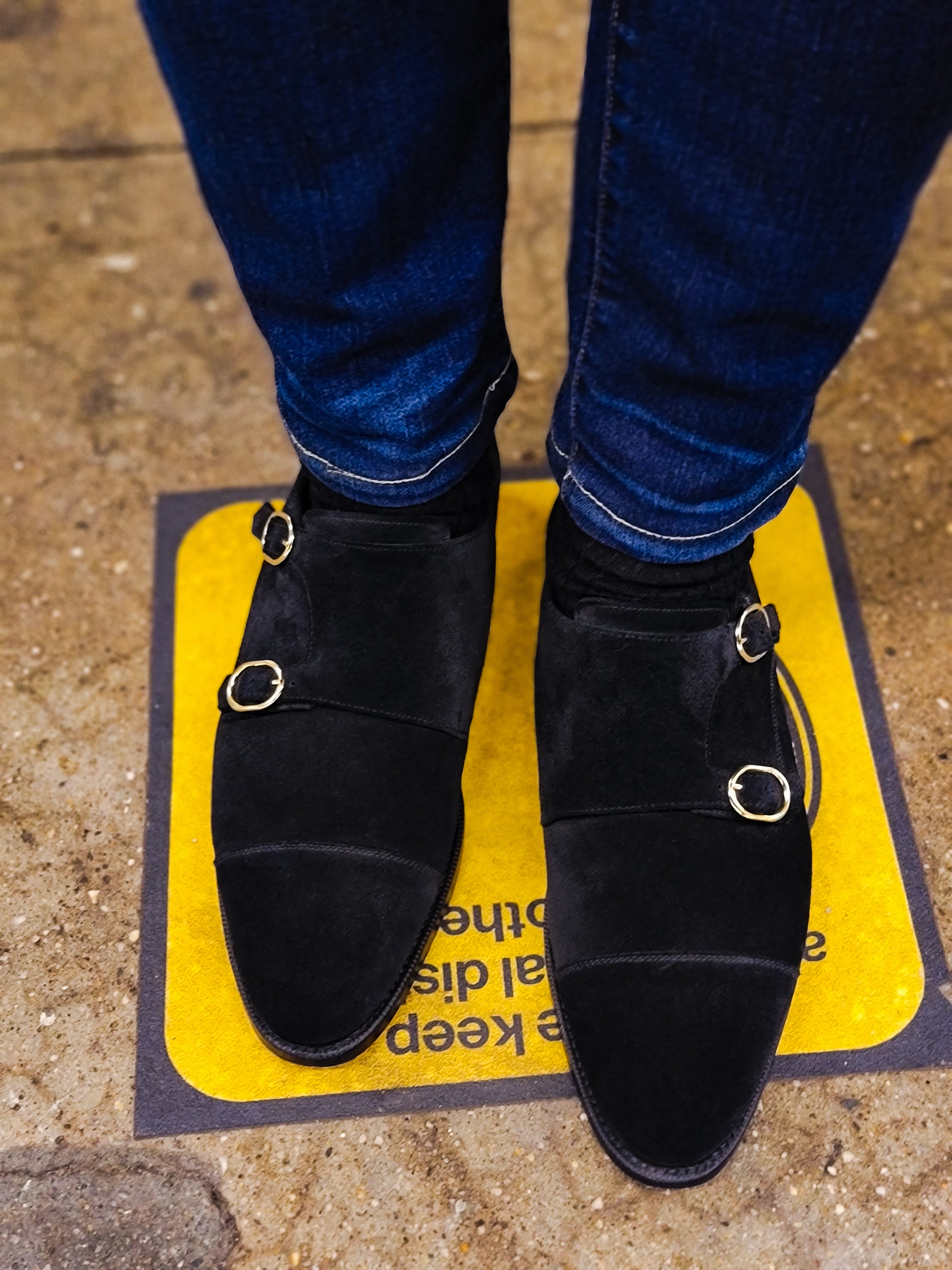 Kent - MTO - Black Suede-Made To Order Double Monkstrap Cap Toe-J.FitzPatrick Footwear