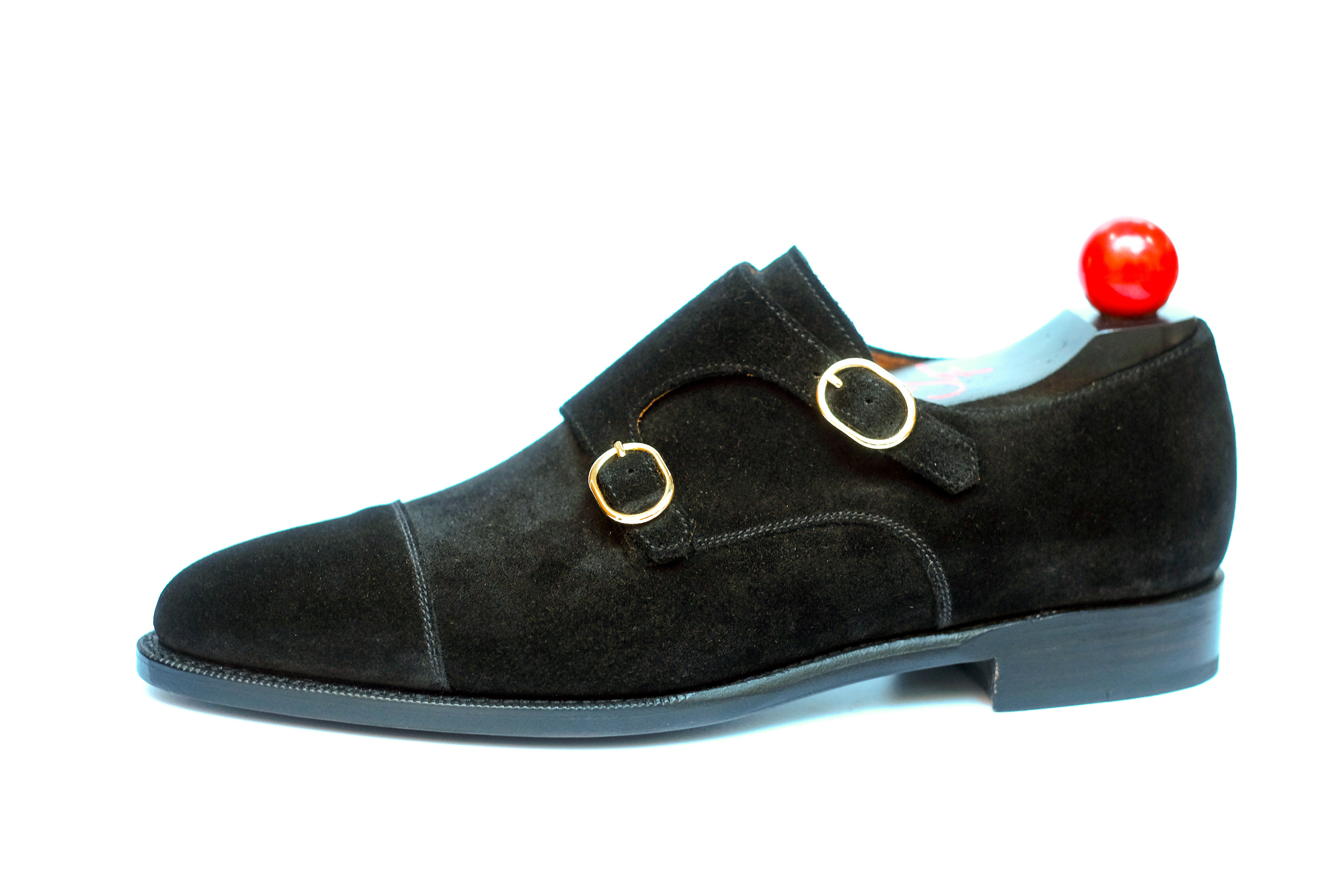 Kent - MTO - Black Suede-Made To Order Double Monkstrap Cap Toe-J.FitzPatrick Footwear