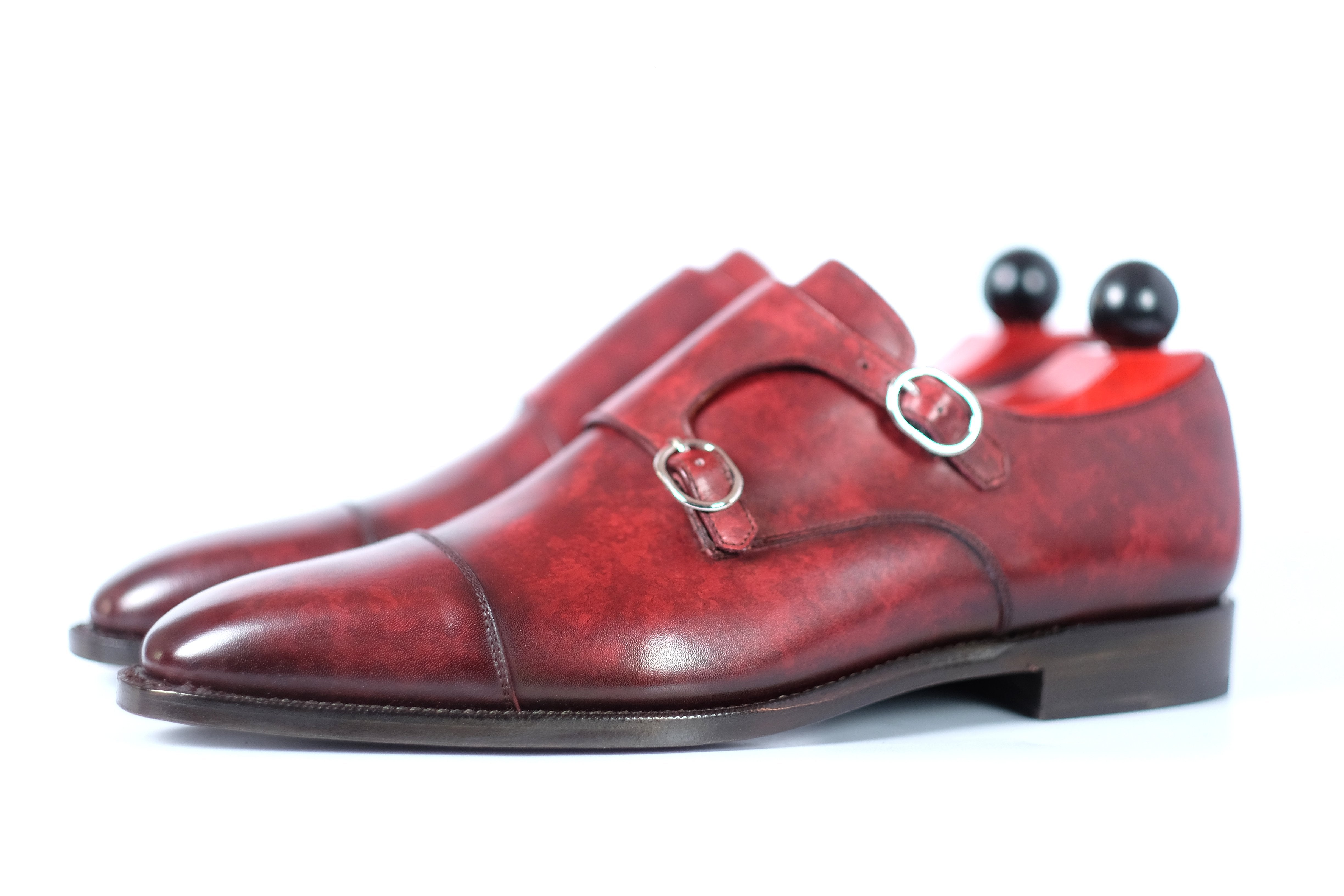 Kent - MTO - Burgundy Marble Patina-Made To Order Double Monkstrap Cap Toe-J.FitzPatrick Footwear