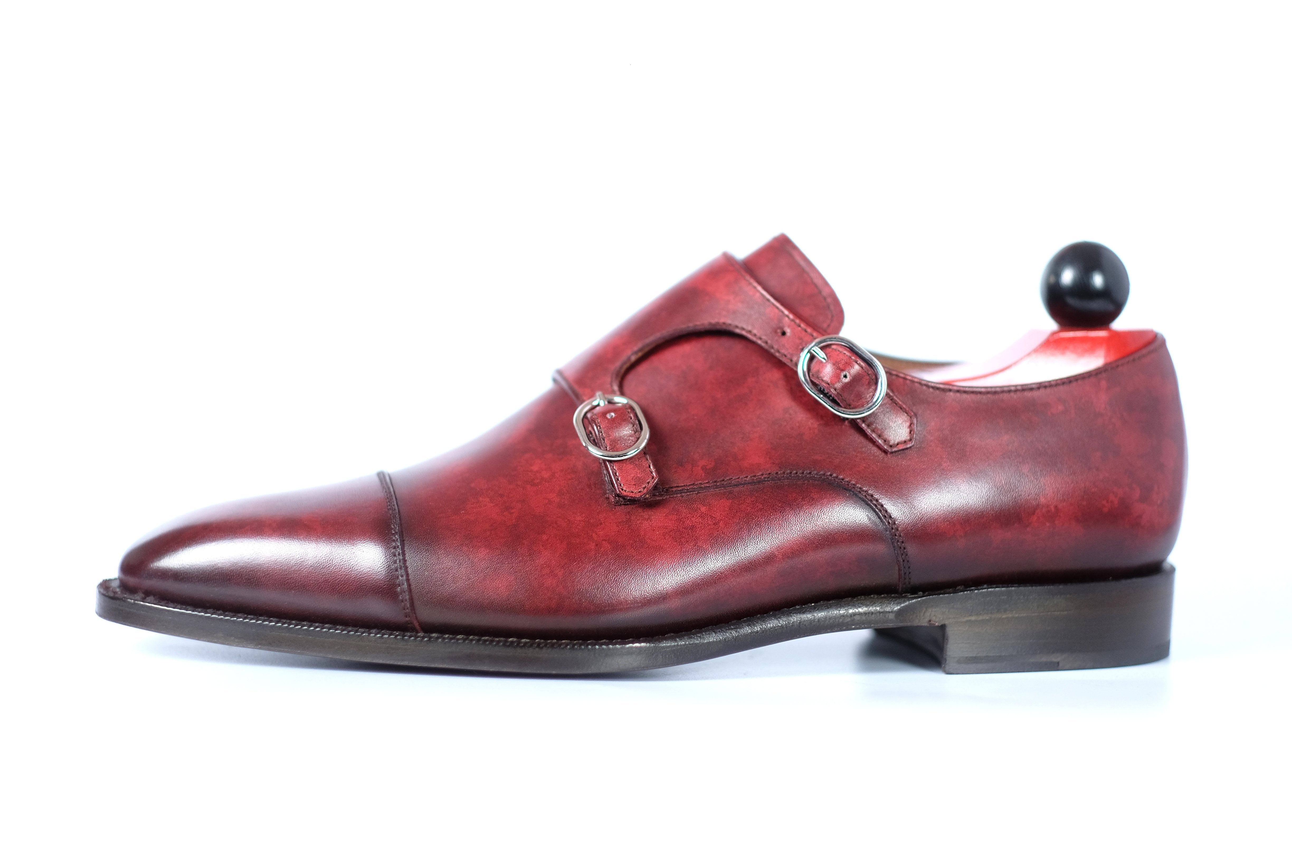Kent - MTO - Burgundy Marble Patina-Made To Order Double Monkstrap Cap Toe-J.FitzPatrick Footwear