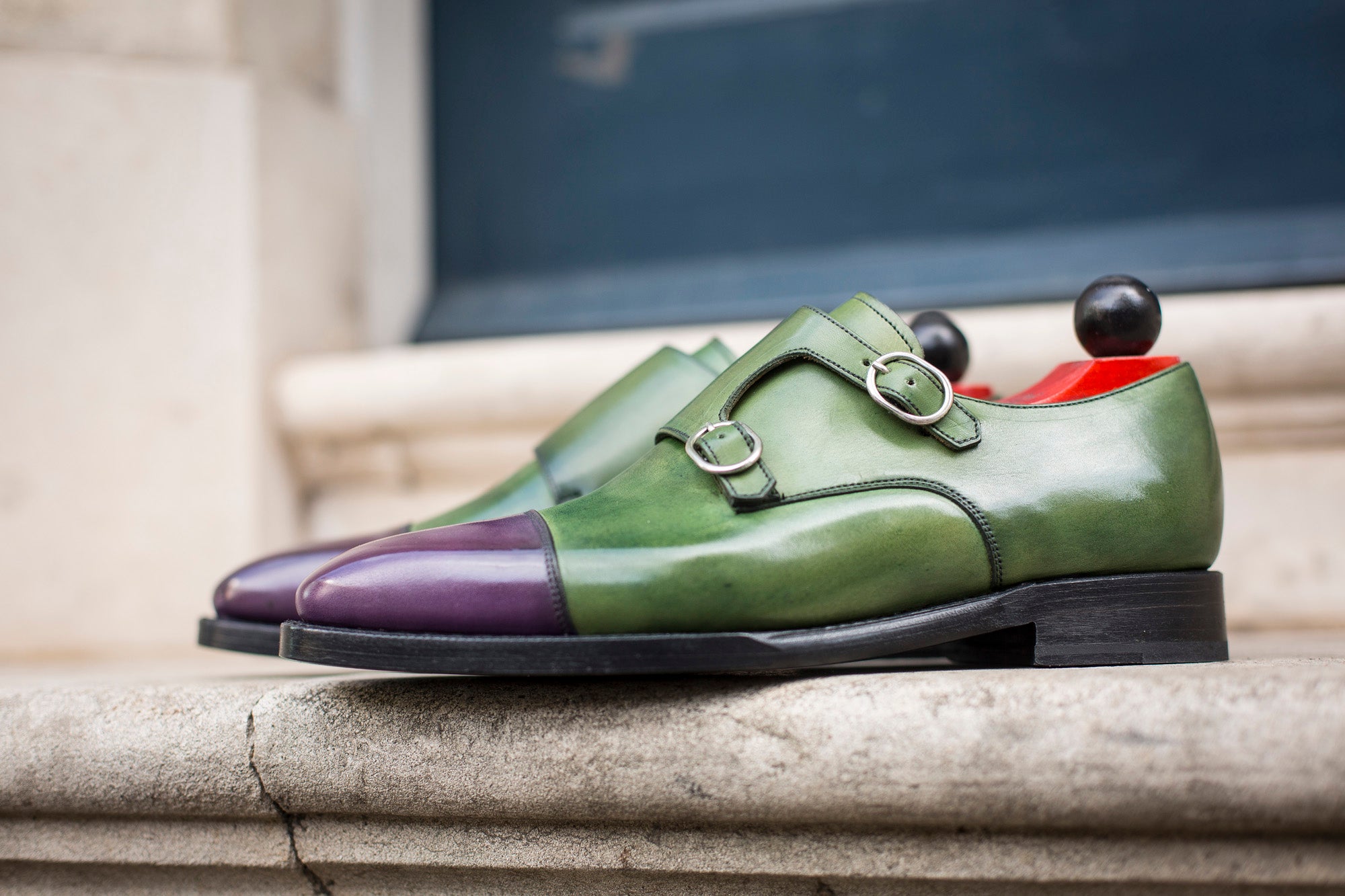 Kent - MTO - Purple Calf / Avocado Calf-Made To Order Double Monkstrap Cap Toe-J.FitzPatrick Footwear