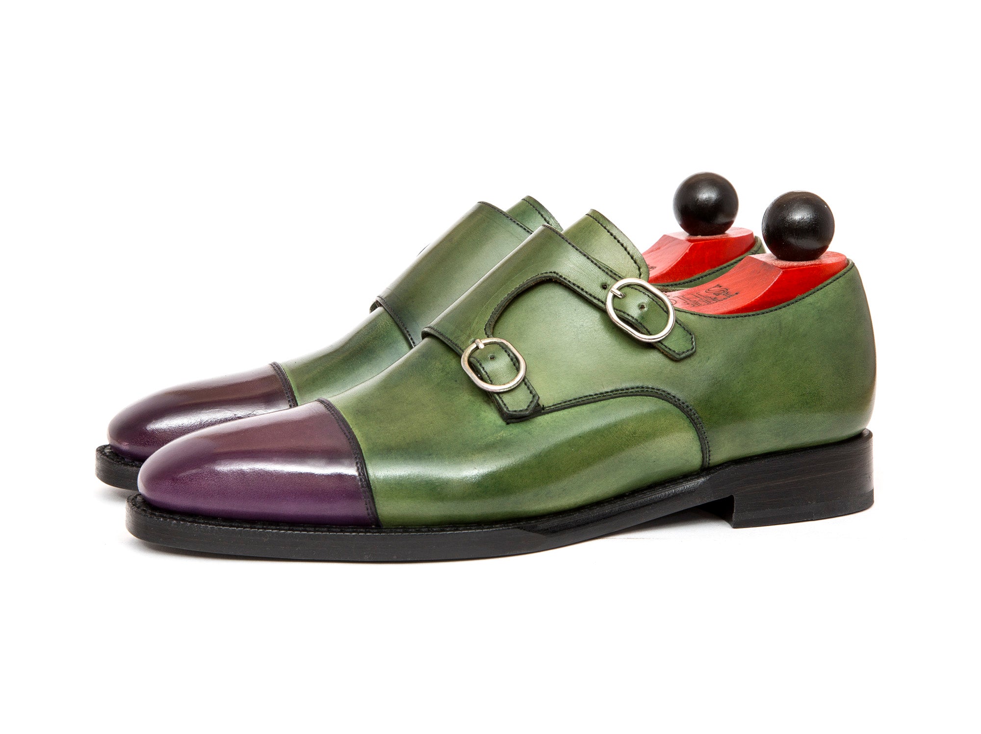Kent - MTO - Purple Calf / Avocado Calf-Made To Order Double Monkstrap Cap Toe-J.FitzPatrick Footwear