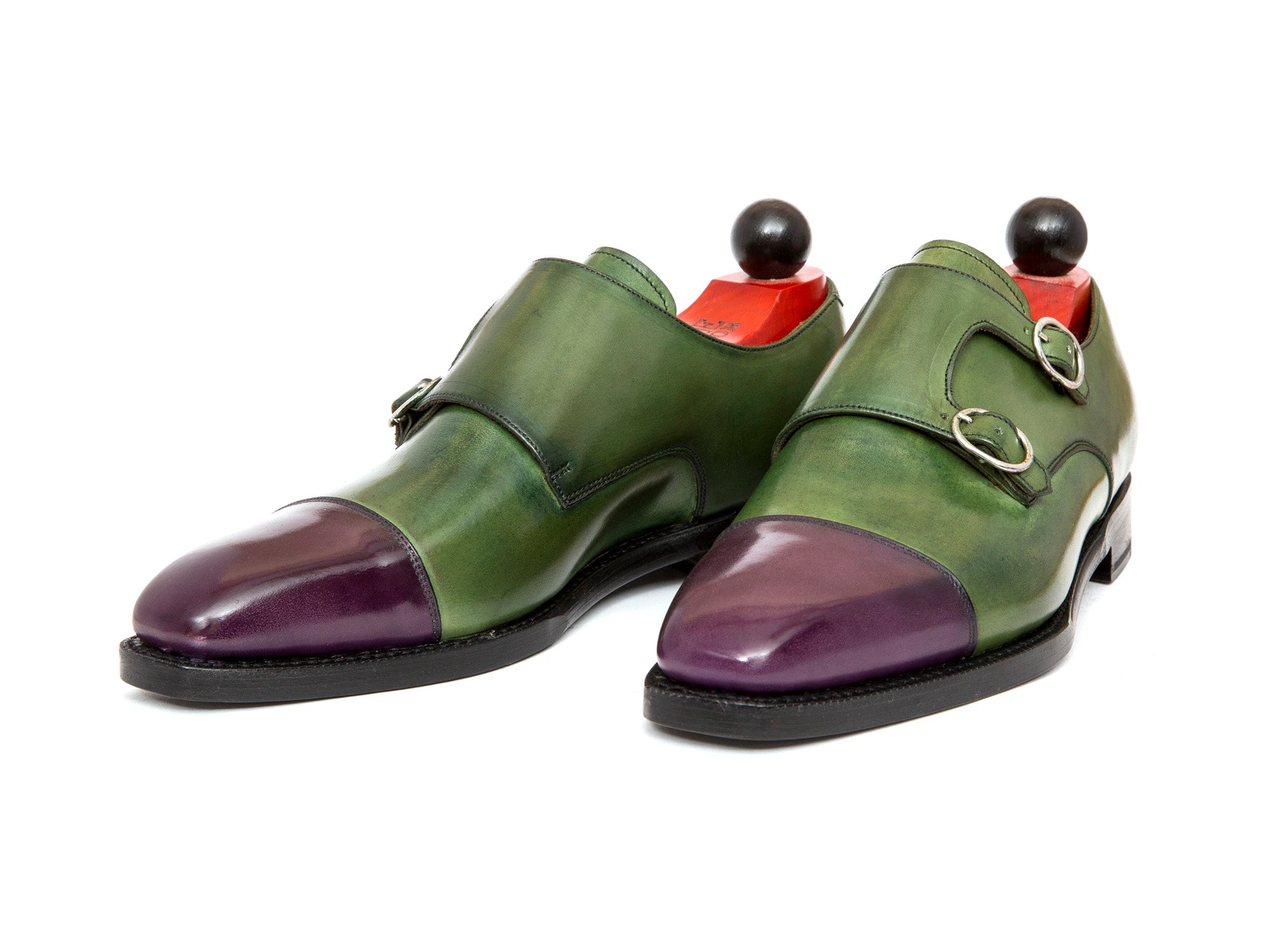 Kent - MTO - Purple Calf / Avocado Calf-Made To Order Double Monkstrap Cap Toe-J.FitzPatrick Footwear