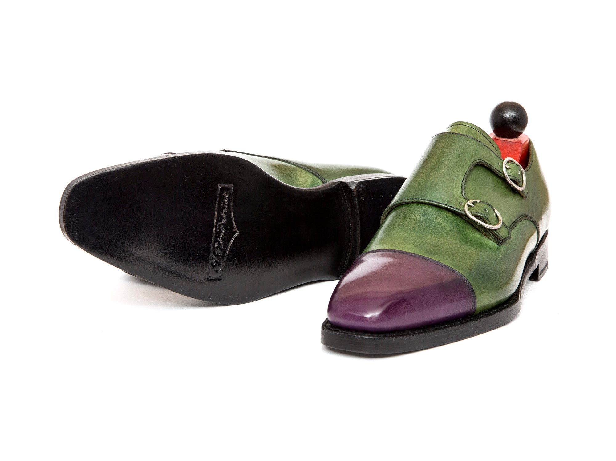 Kent - MTO - Purple Calf / Avocado Calf-Made To Order Double Monkstrap Cap Toe-J.FitzPatrick Footwear