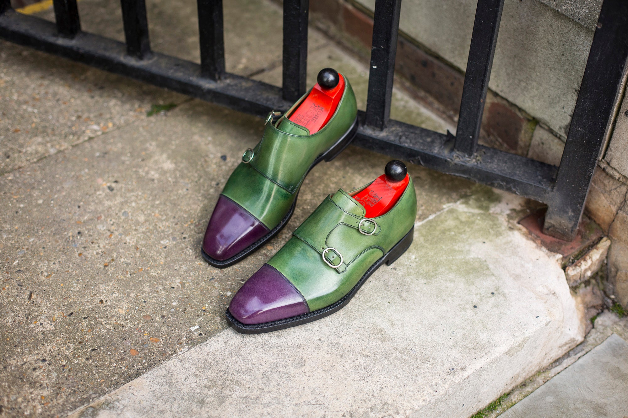 Kent - MTO - Purple Calf / Avocado Calf-Made To Order Double Monkstrap Cap Toe-J.FitzPatrick Footwear