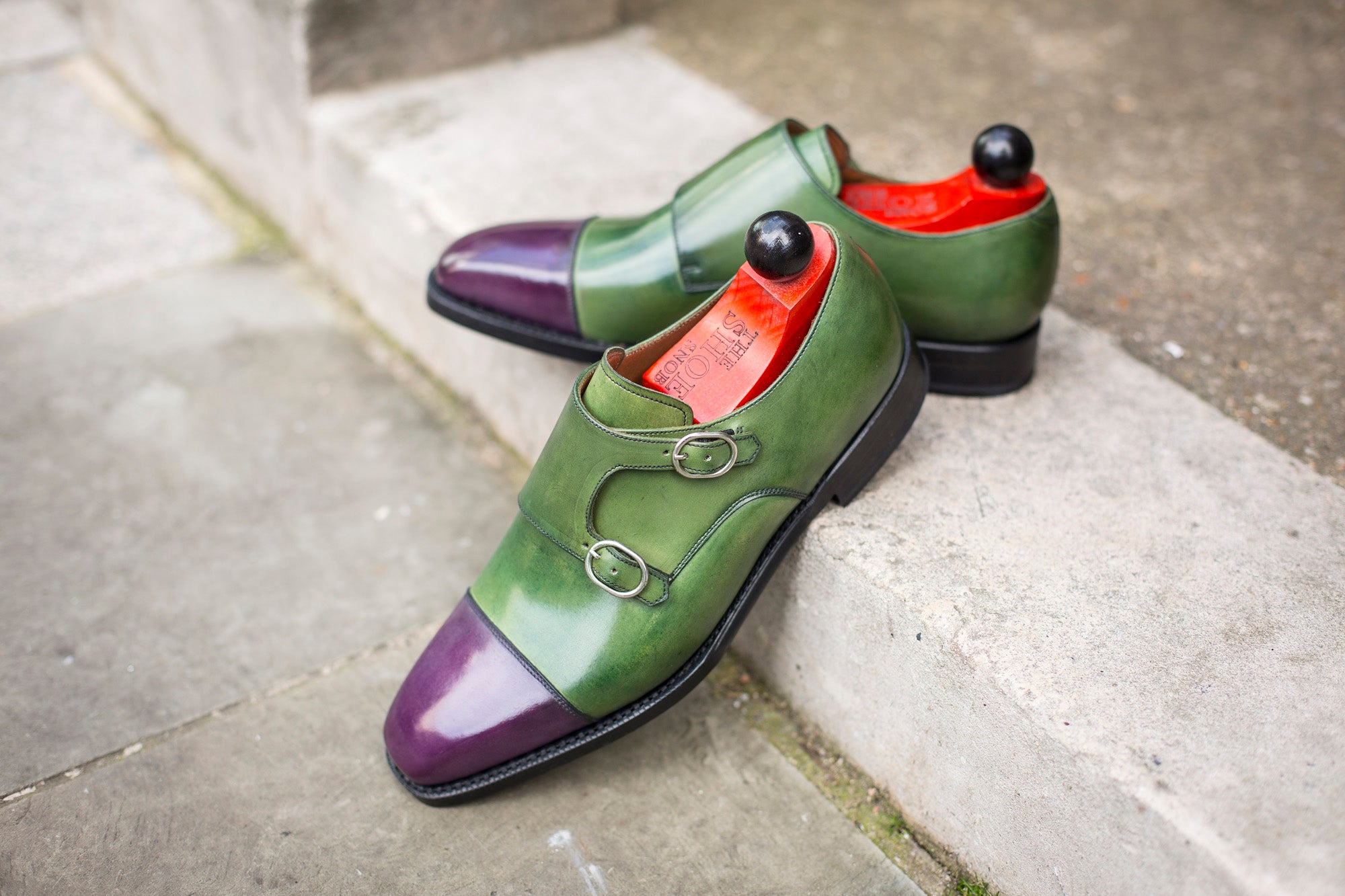 Kent - MTO - Purple Calf / Avocado Calf-Made To Order Double Monkstrap Cap Toe-J.FitzPatrick Footwear