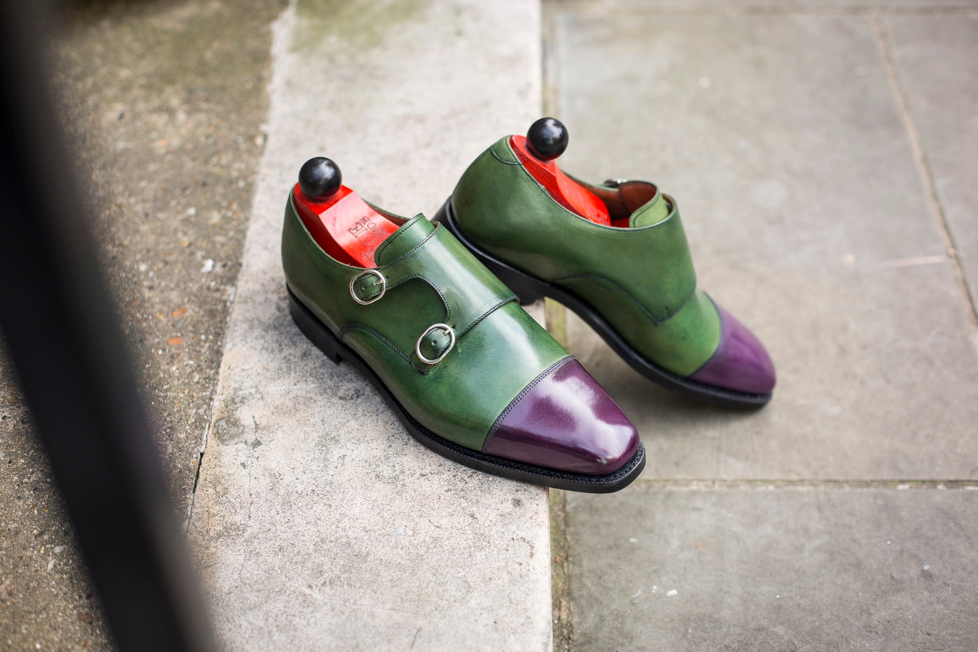 Kent - MTO - Purple Calf / Avocado Calf-Made To Order Double Monkstrap Cap Toe-J.FitzPatrick Footwear