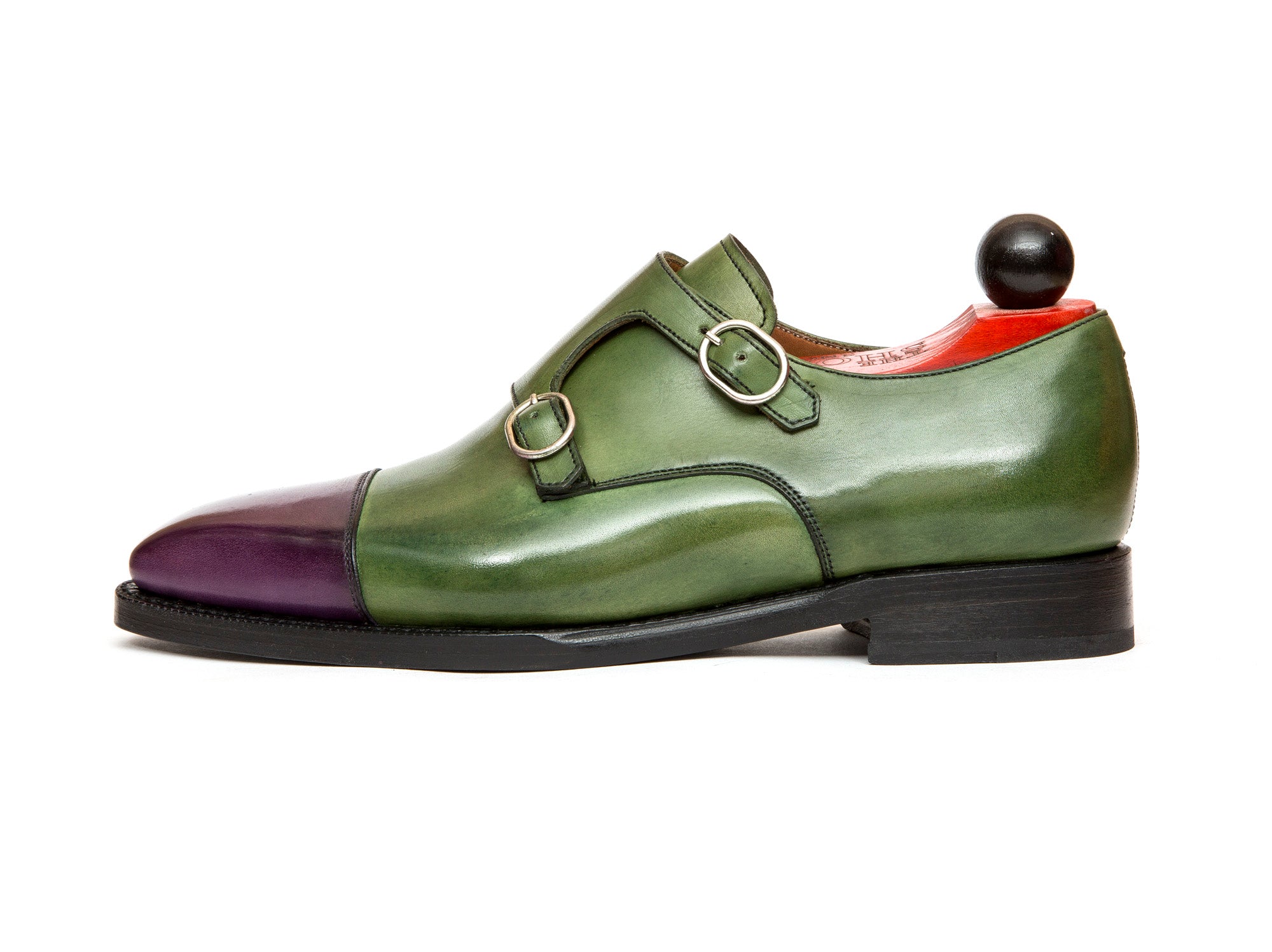Kent - MTO - Purple Calf / Avocado Calf-Made To Order Double Monkstrap Cap Toe-J.FitzPatrick Footwear
