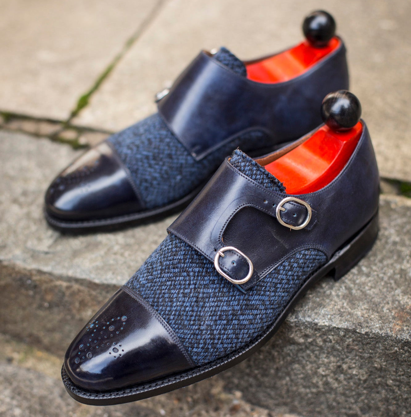 Kent Redux - MTO - Navy Museum Calf / Navy Poulsbo-Made To Order Double Monkstrap Plain Toe-J.FitzPatrick Footwear