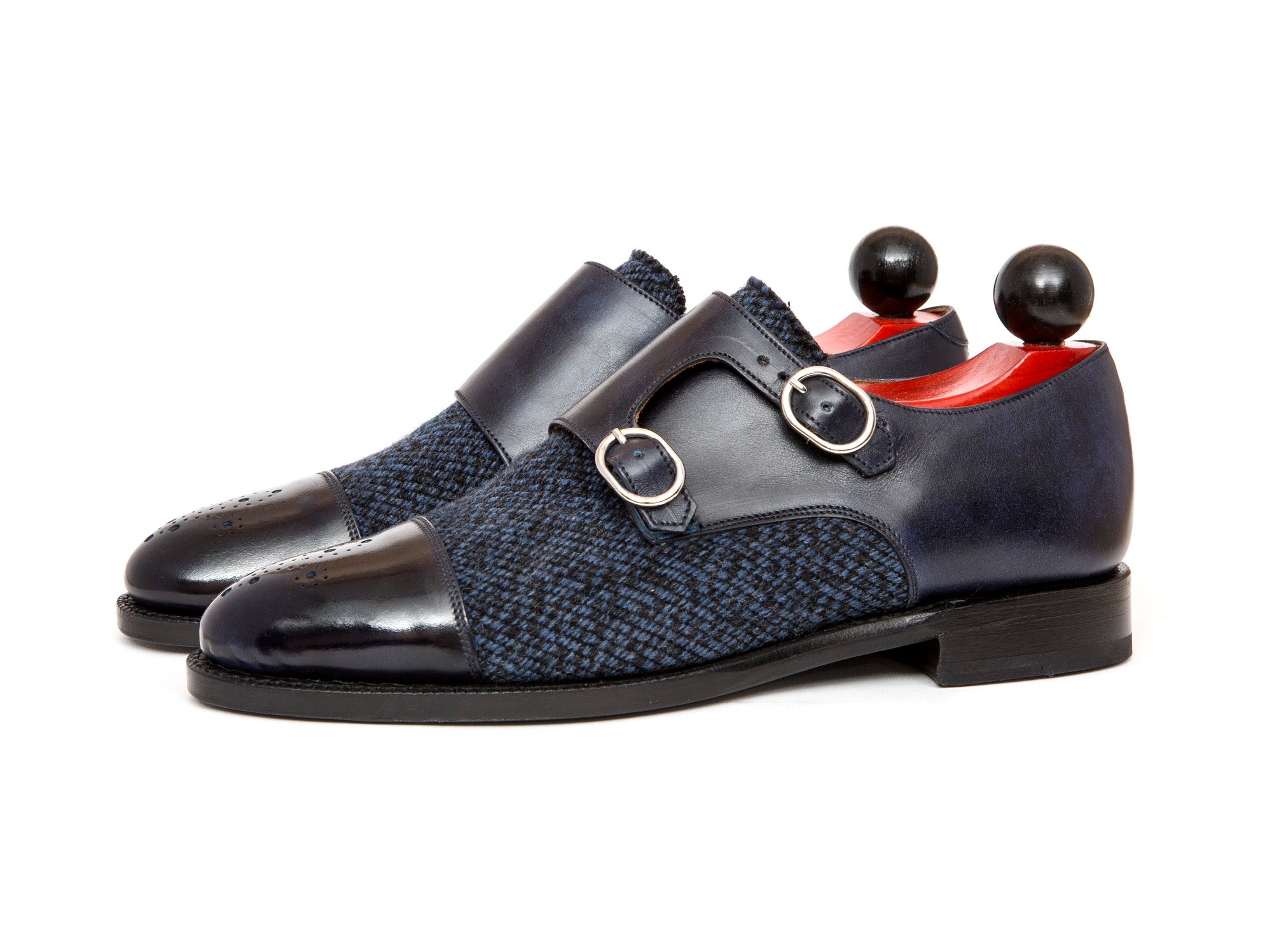 Kent Redux - MTO - Navy Museum Calf / Navy Poulsbo-Made To Order Double Monkstrap Plain Toe-J.FitzPatrick Footwear