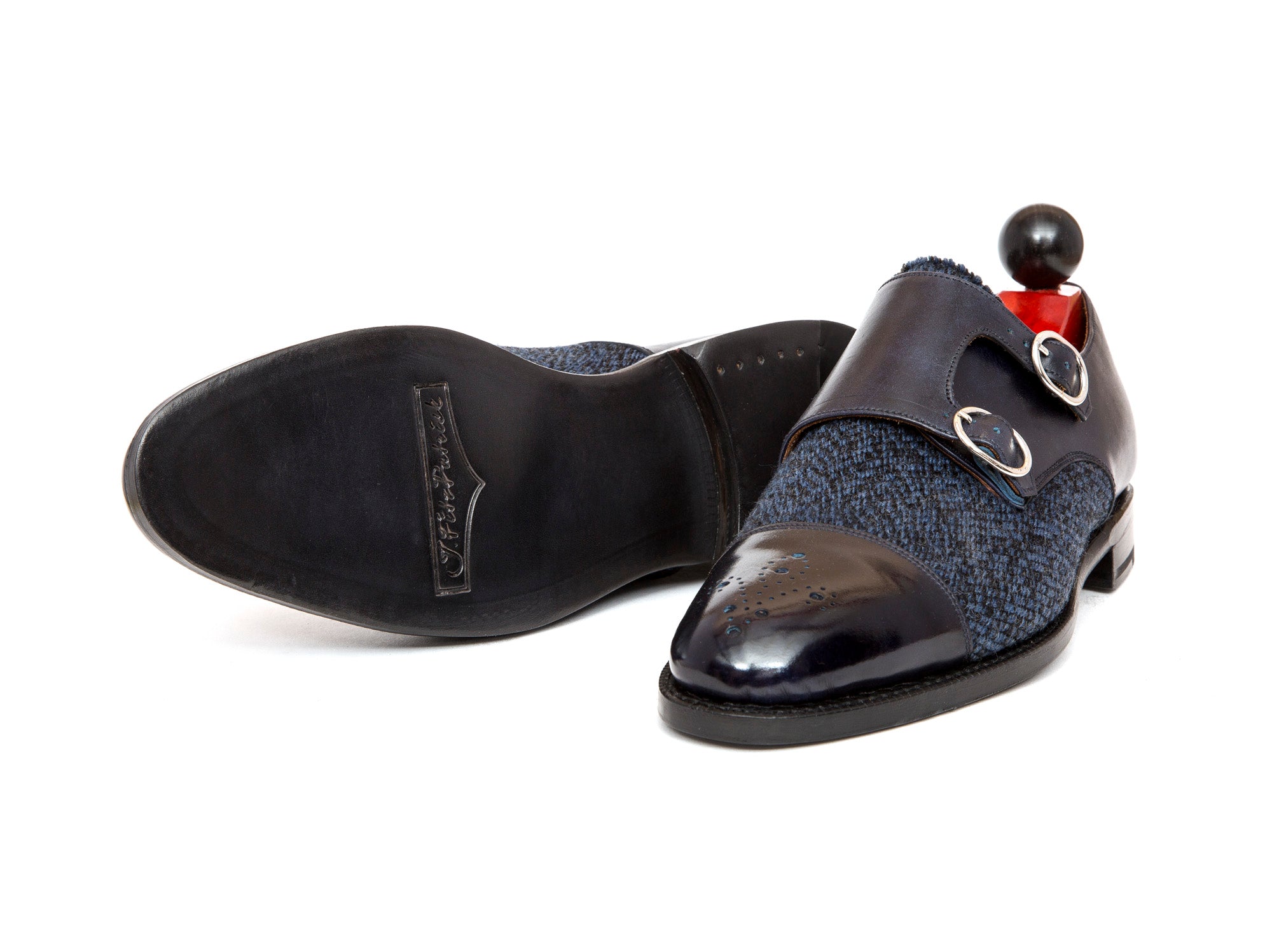 Kent Redux - MTO - Navy Museum Calf / Navy Poulsbo-Made To Order Double Monkstrap Plain Toe-J.FitzPatrick Footwear
