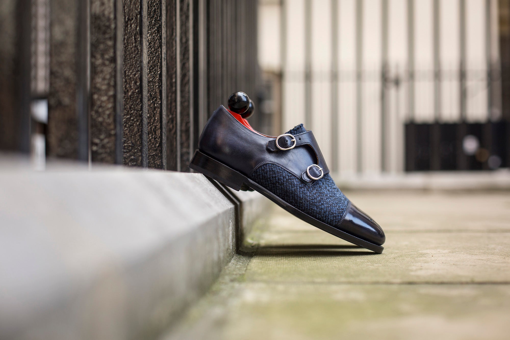 Kent Redux - MTO - Navy Museum Calf / Navy Poulsbo-Made To Order Double Monkstrap Plain Toe-J.FitzPatrick Footwear