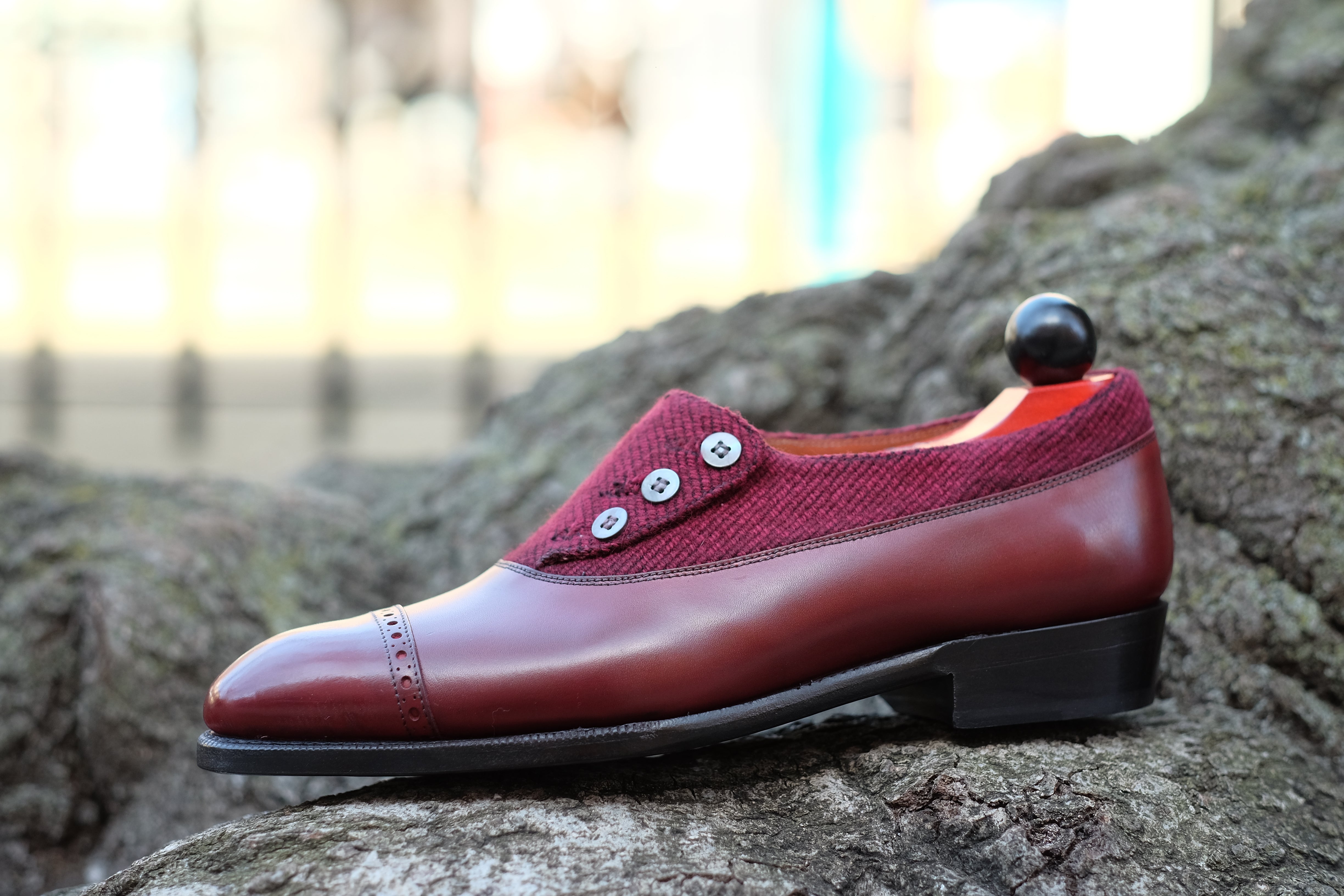 Kingston - MTO - Burgundy Calf / Red Poulsbo - NGT Last - Single Leather Sole-Made To Order Button Shoe Plain Toe-J.FitzPatrick Footwear