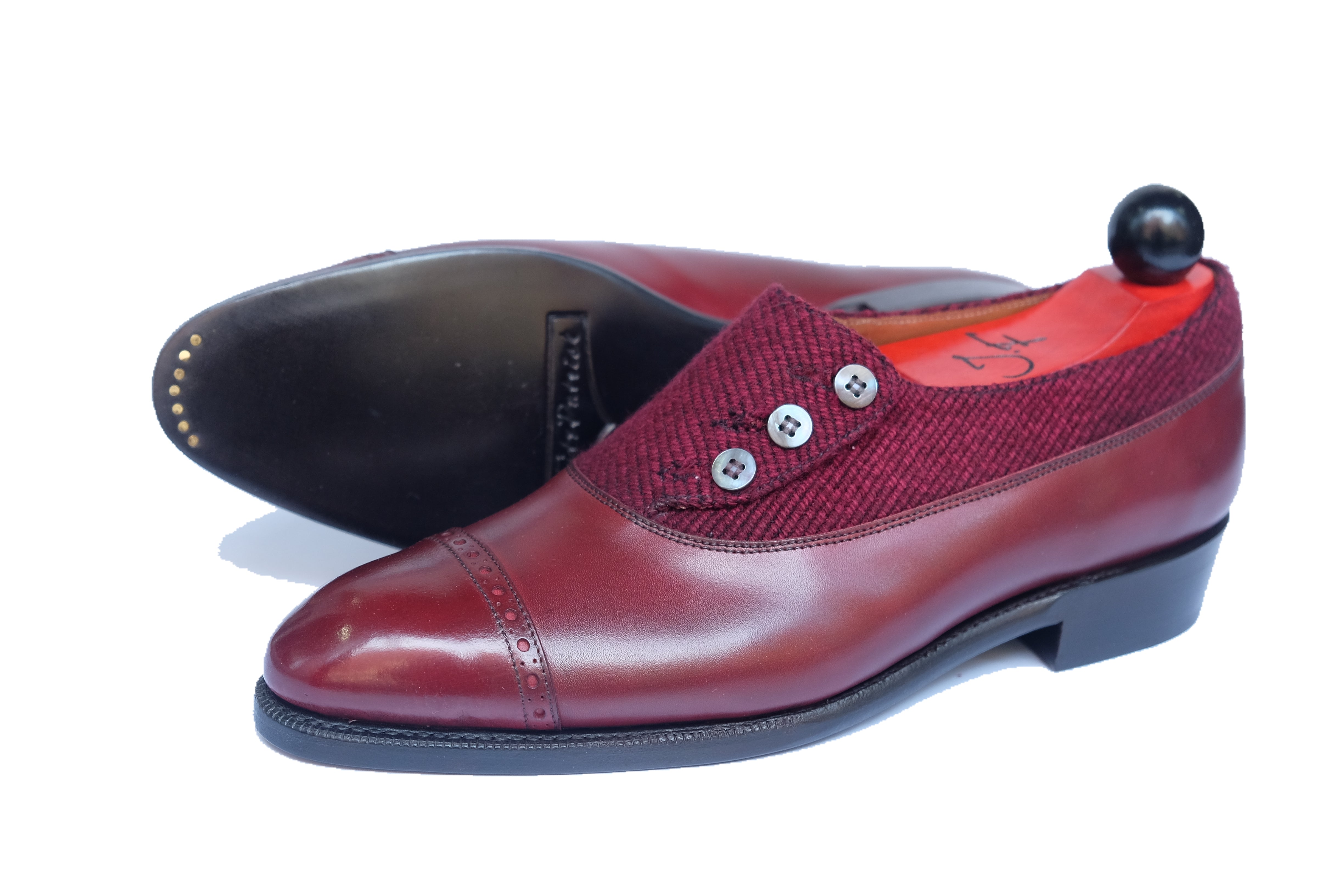 Kingston - MTO - Burgundy Calf / Red Poulsbo - NGT Last - Single Leather Sole-Made To Order Button Shoe Plain Toe-J.FitzPatrick Footwear