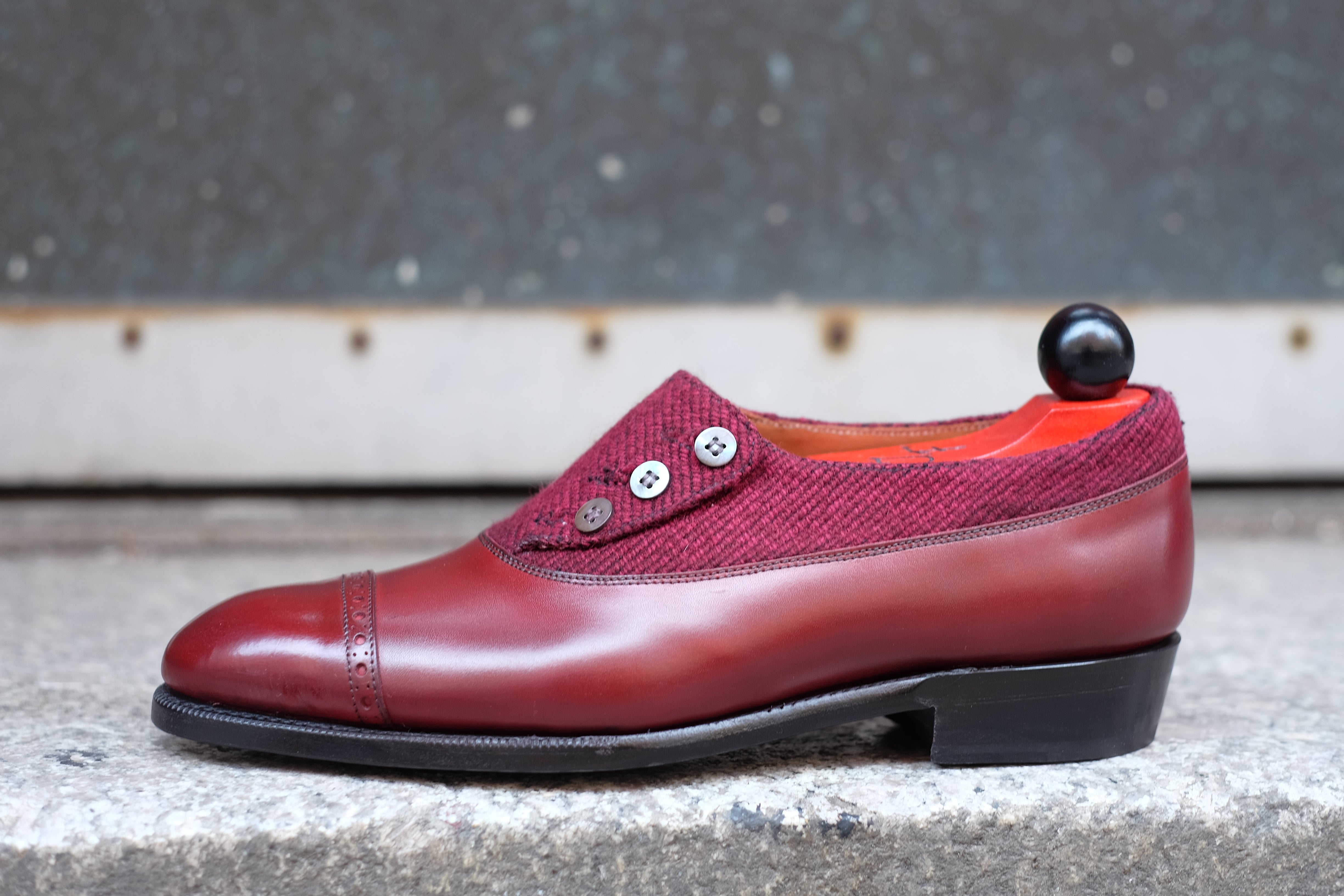 Kingston - MTO - Burgundy Calf / Red Poulsbo - NGT Last - Single Leather Sole-Made To Order Button Shoe Plain Toe-J.FitzPatrick Footwear