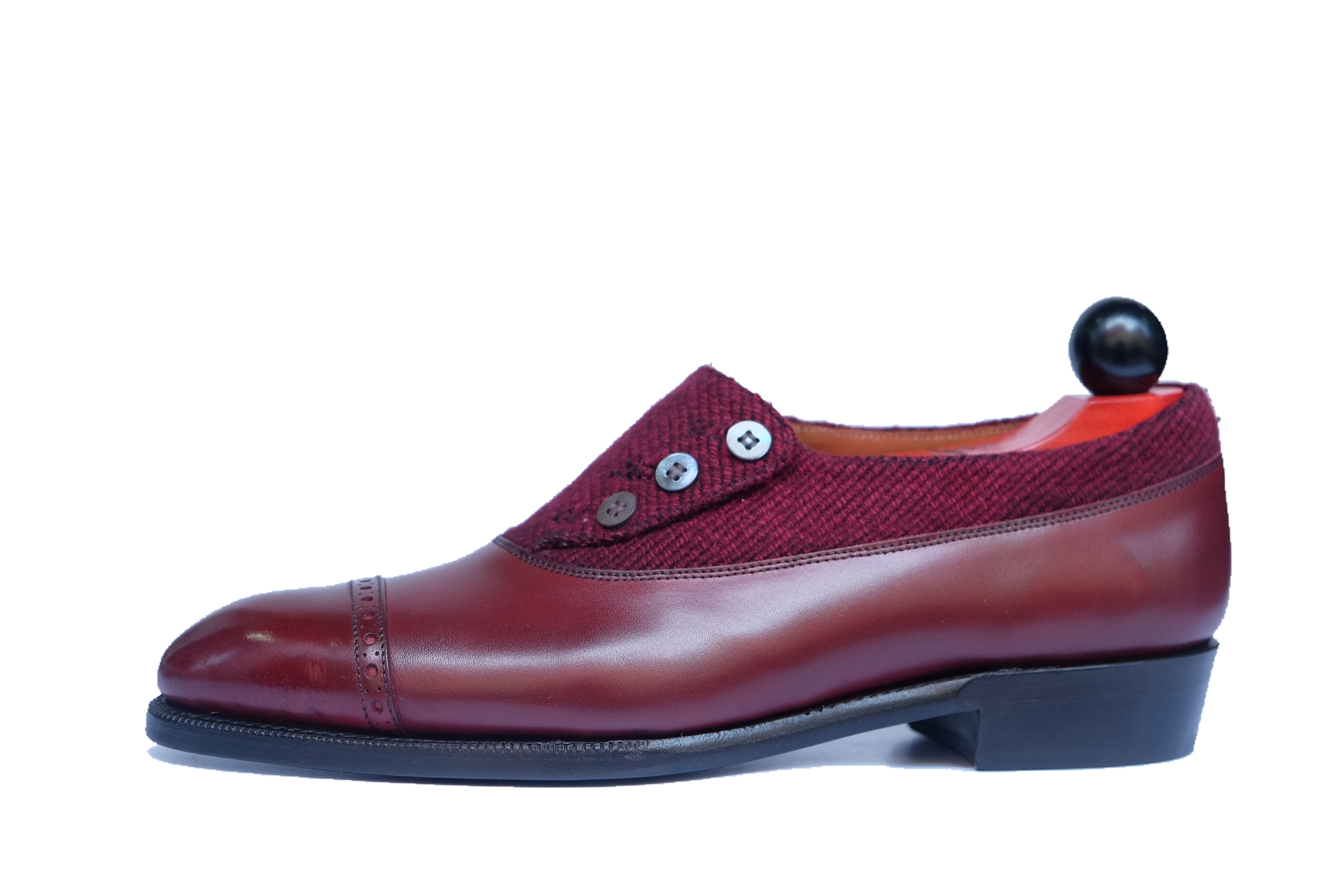Kingston - MTO - Burgundy Calf / Red Poulsbo - NGT Last - Single Leather Sole-Made To Order Button Shoe Plain Toe-J.FitzPatrick Footwear