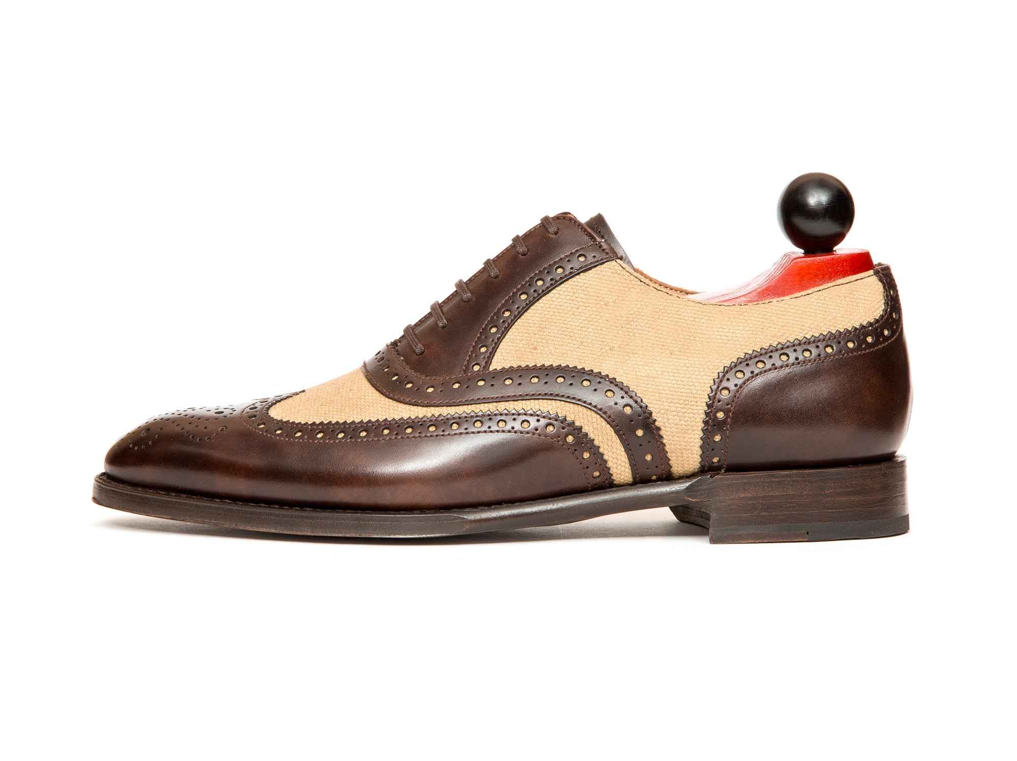 Kitsap - MTO - Dark Brown Museum Calf / Hemp Canvas - NGT Last - Single Leather Sole-Made To Order Wingtip Brogue Oxfords Spectator-J.FitzPatrick Footwear