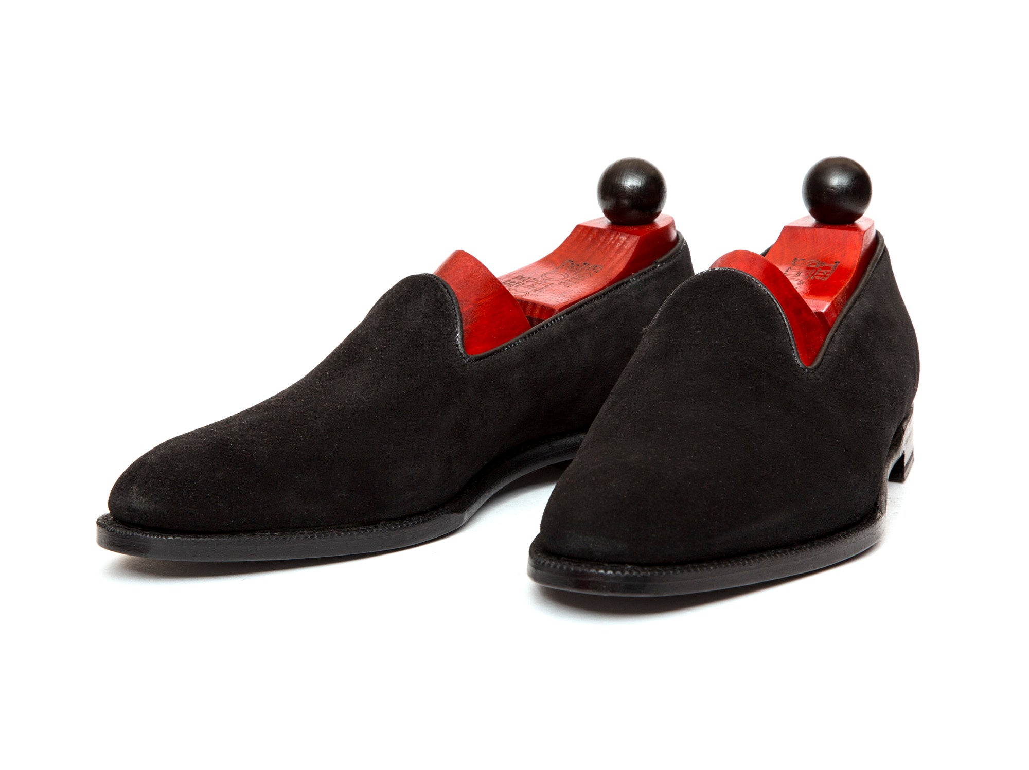 Laurelhurst II - MTO - Black Suede - TMG Last - Single Leather Sole-Made To Order Slipper Loafer Medallion-J.FitzPatrick Footwear