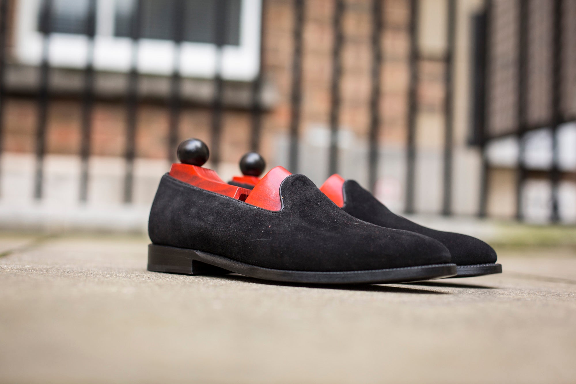 Laurelhurst II - MTO - Black Suede - TMG Last - Single Leather Sole-Made To Order Slipper Loafer Medallion-J.FitzPatrick Footwear