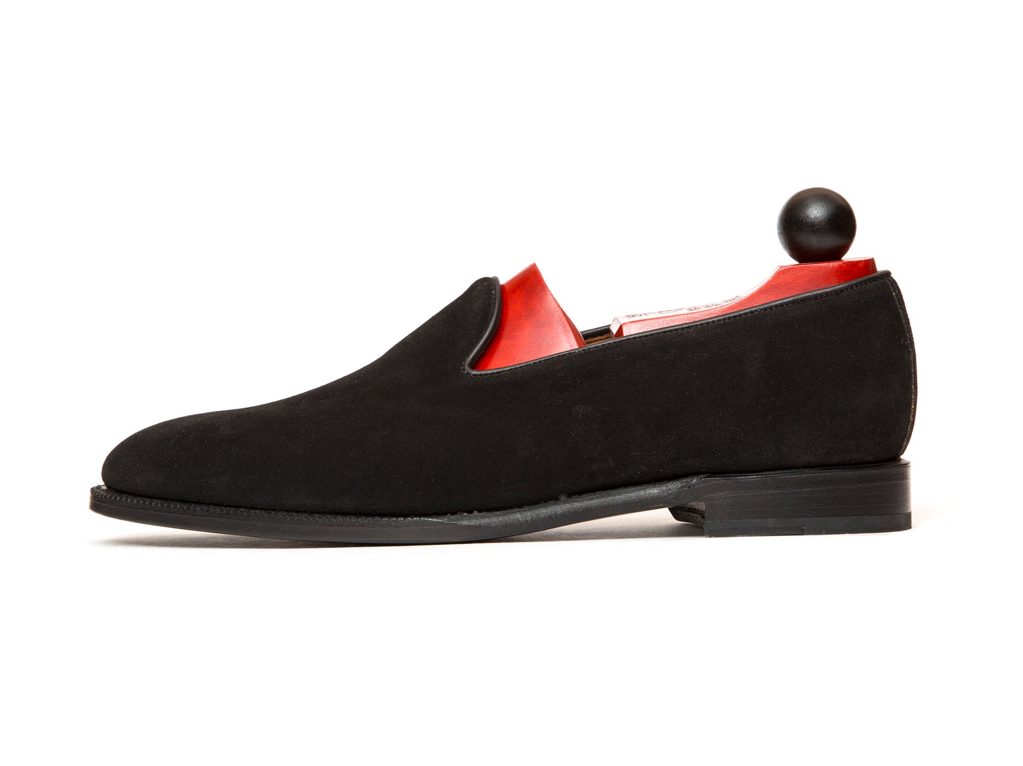 Laurelhurst II - MTO - Black Suede - TMG Last - Single Leather Sole-Made To Order Slipper Loafer Medallion-J.FitzPatrick Footwear