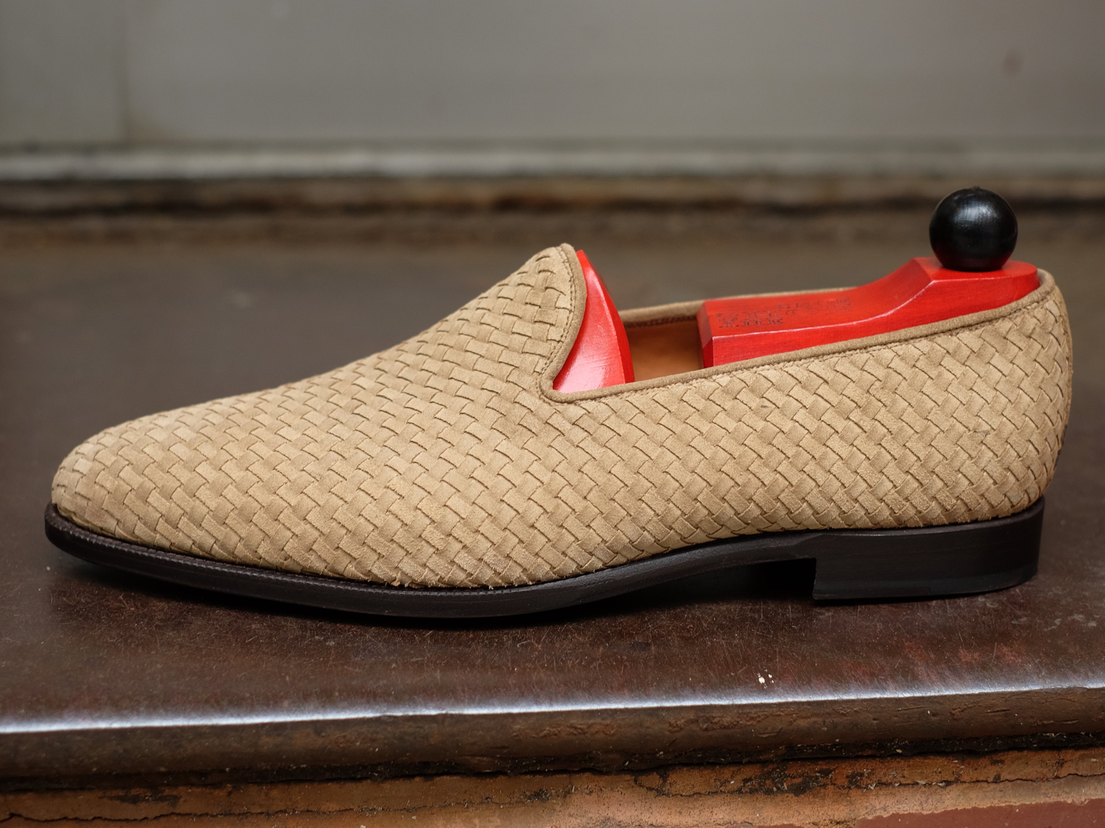 Laurelhurst II - MTO - Braided Beige Suede - TMG Last - Single Leather Sole-Made To Order Slipper Loafer-J.FitzPatrick Footwear