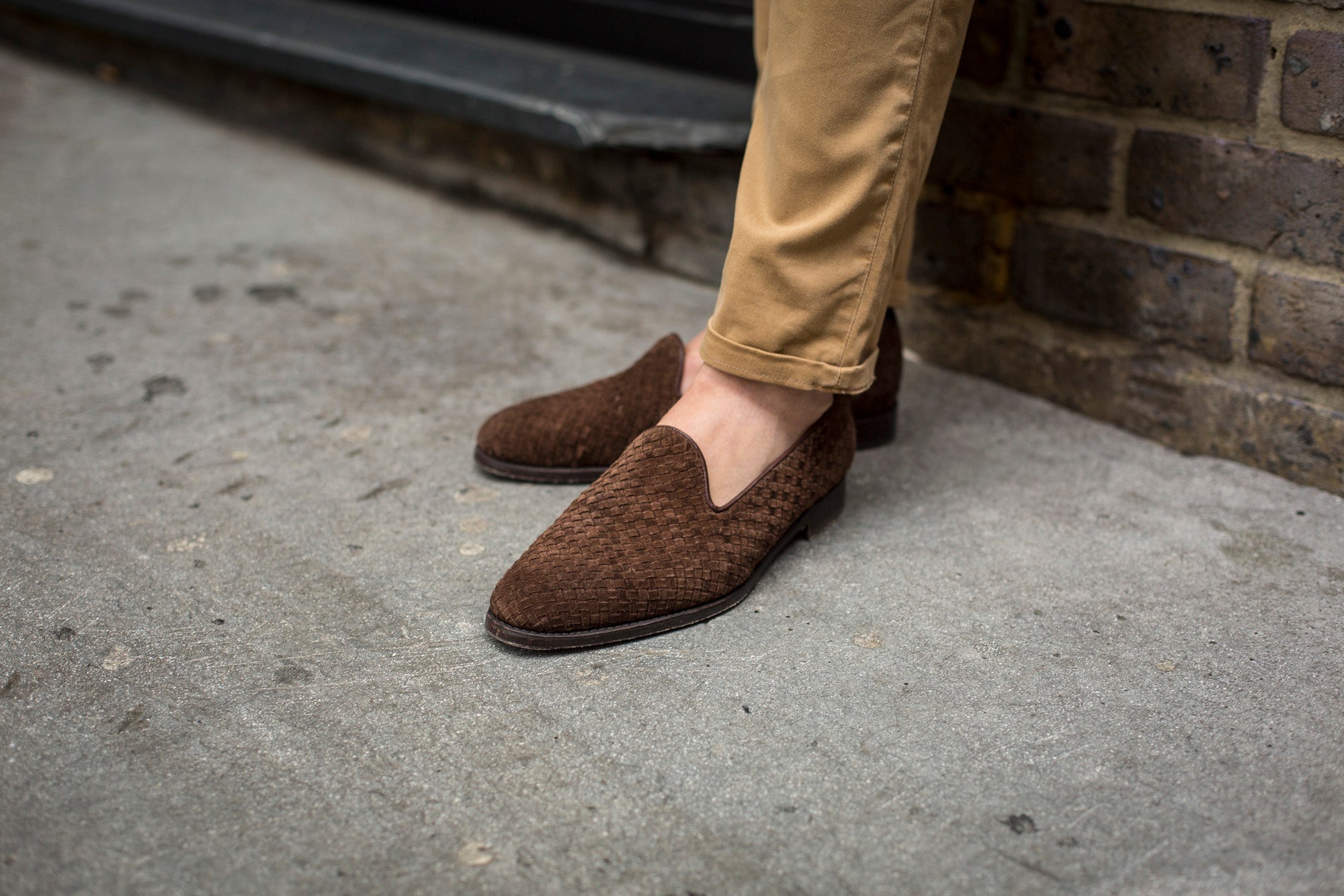 Laurelhurst II - MTO - Braided Dark Brown Suede - TMG Last - Single Leather Sole-Made To Order Slipper Loafer-J.FitzPatrick Footwear
