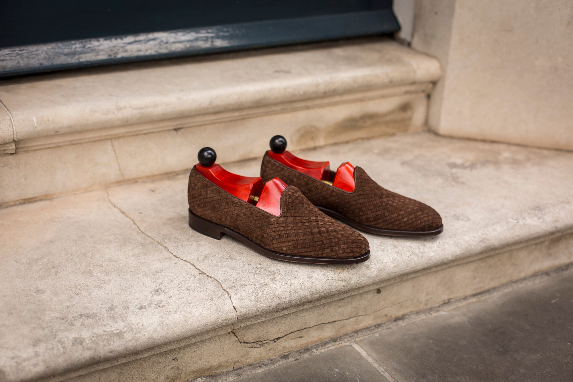 Laurelhurst II - MTO - Braided Dark Brown Suede - TMG Last - Single Leather Sole-Made To Order Slipper Loafer-J.FitzPatrick Footwear