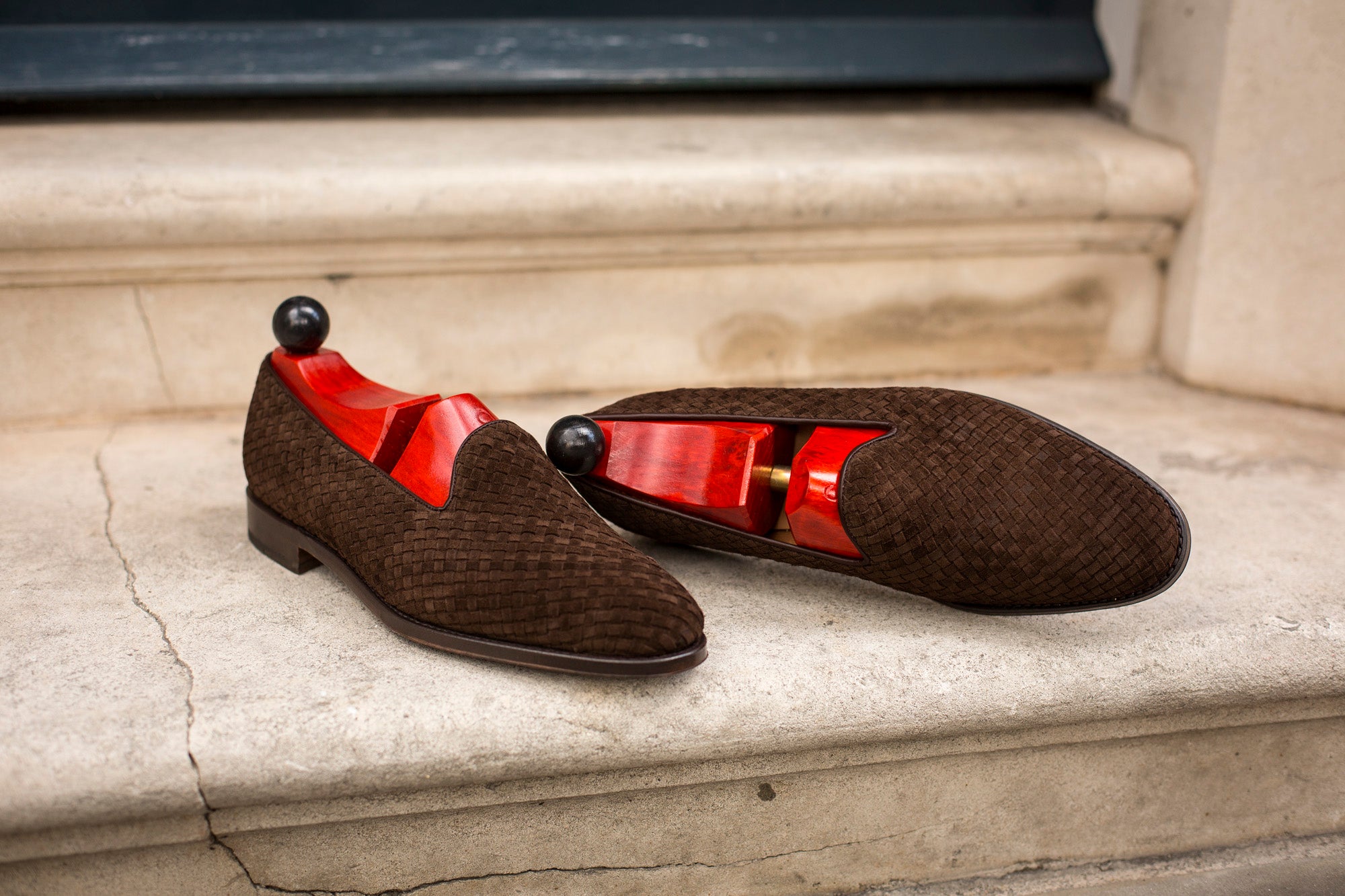 Laurelhurst II - MTO - Braided Dark Brown Suede - TMG Last - Single Leather Sole-Made To Order Slipper Loafer-J.FitzPatrick Footwear