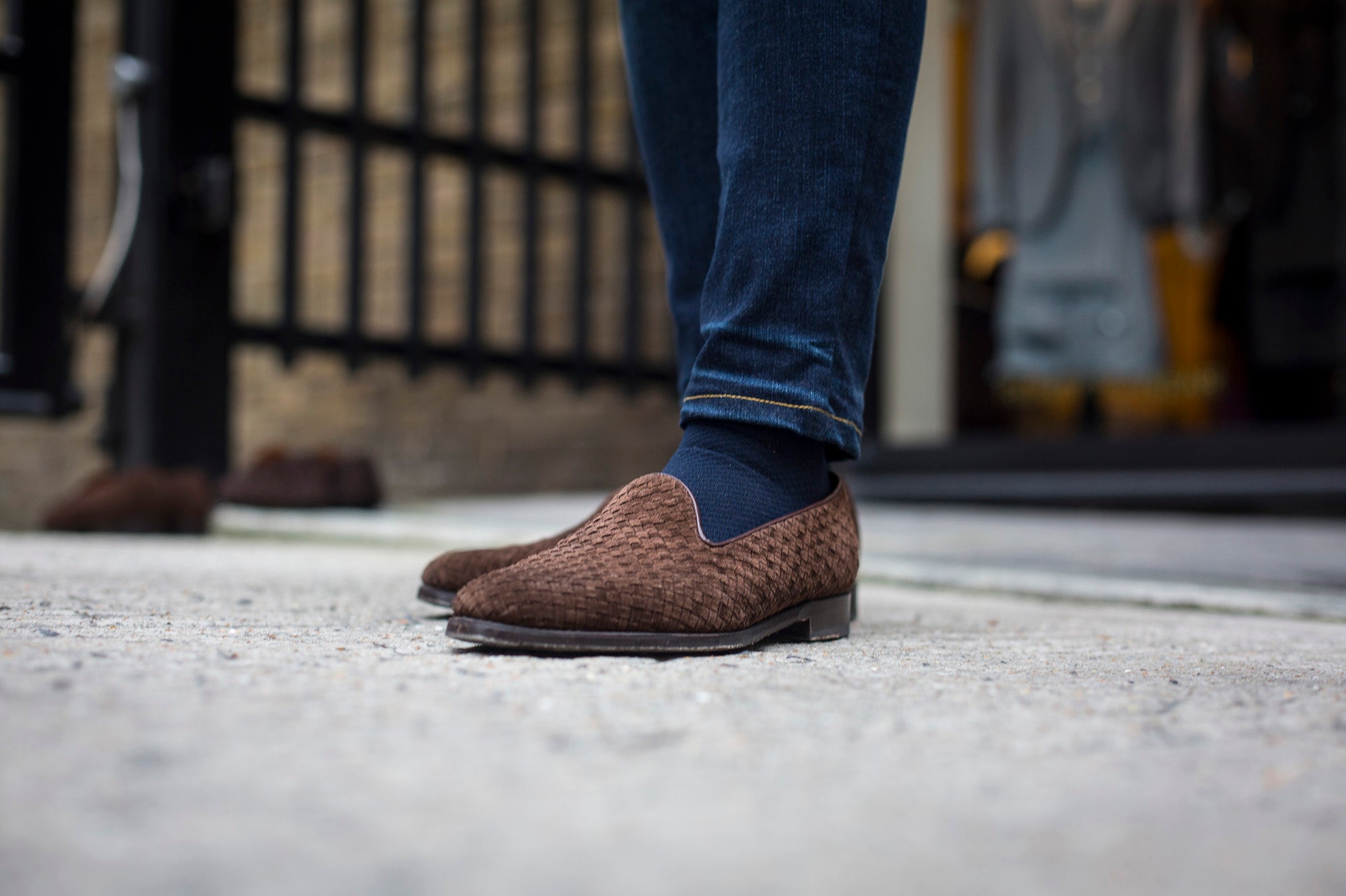 Laurelhurst II - MTO - Braided Dark Brown Suede - TMG Last - Single Leather Sole-Made To Order Slipper Loafer-J.FitzPatrick Footwear