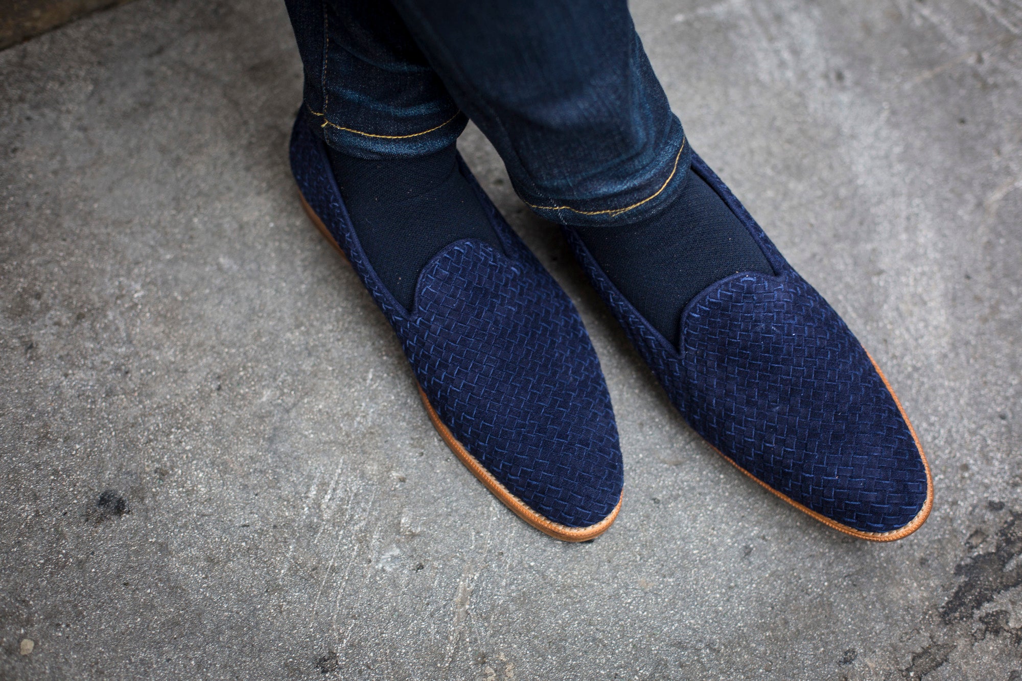 Laurelhurst II - MTO - Braided Navy Suede - TMG Last - Natural Single Leather Sole-Made To Order Slipper Loafer-J.FitzPatrick Footwear