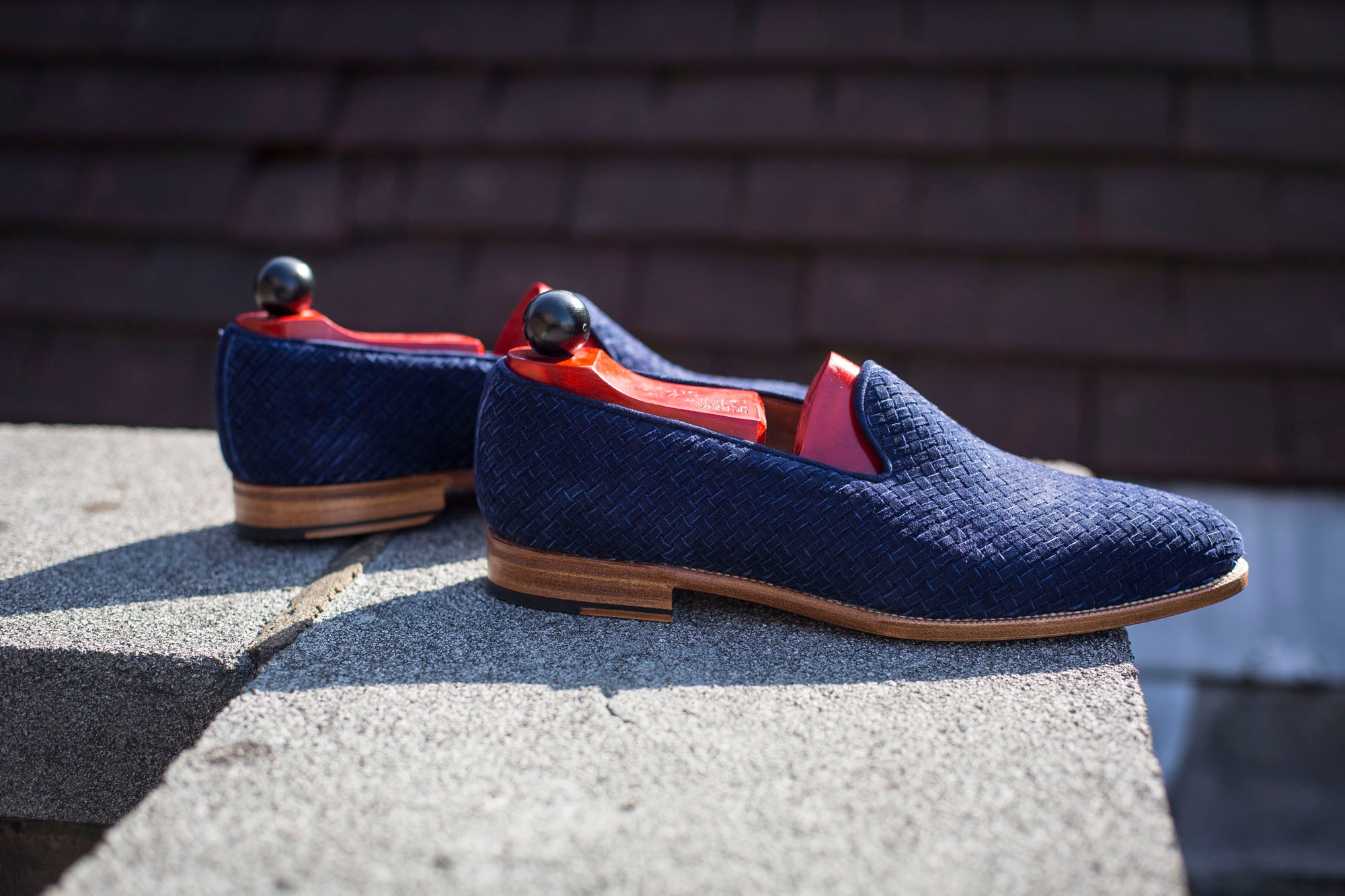 Laurelhurst II - MTO - Braided Navy Suede - TMG Last - Natural Single Leather Sole-Made To Order Slipper Loafer-J.FitzPatrick Footwear