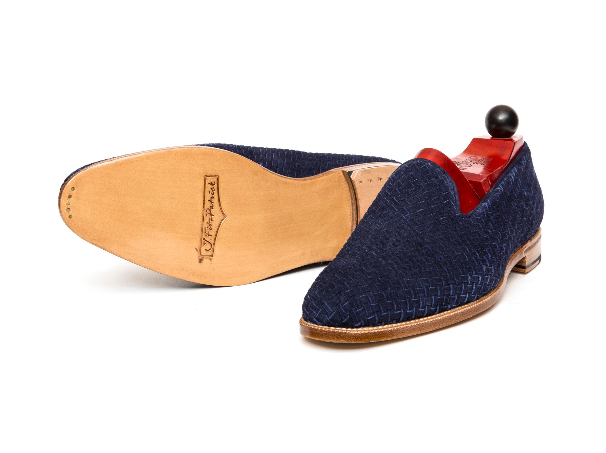Laurelhurst II - MTO - Braided Navy Suede - TMG Last - Natural Single Leather Sole-Made To Order Slipper Loafer-J.FitzPatrick Footwear