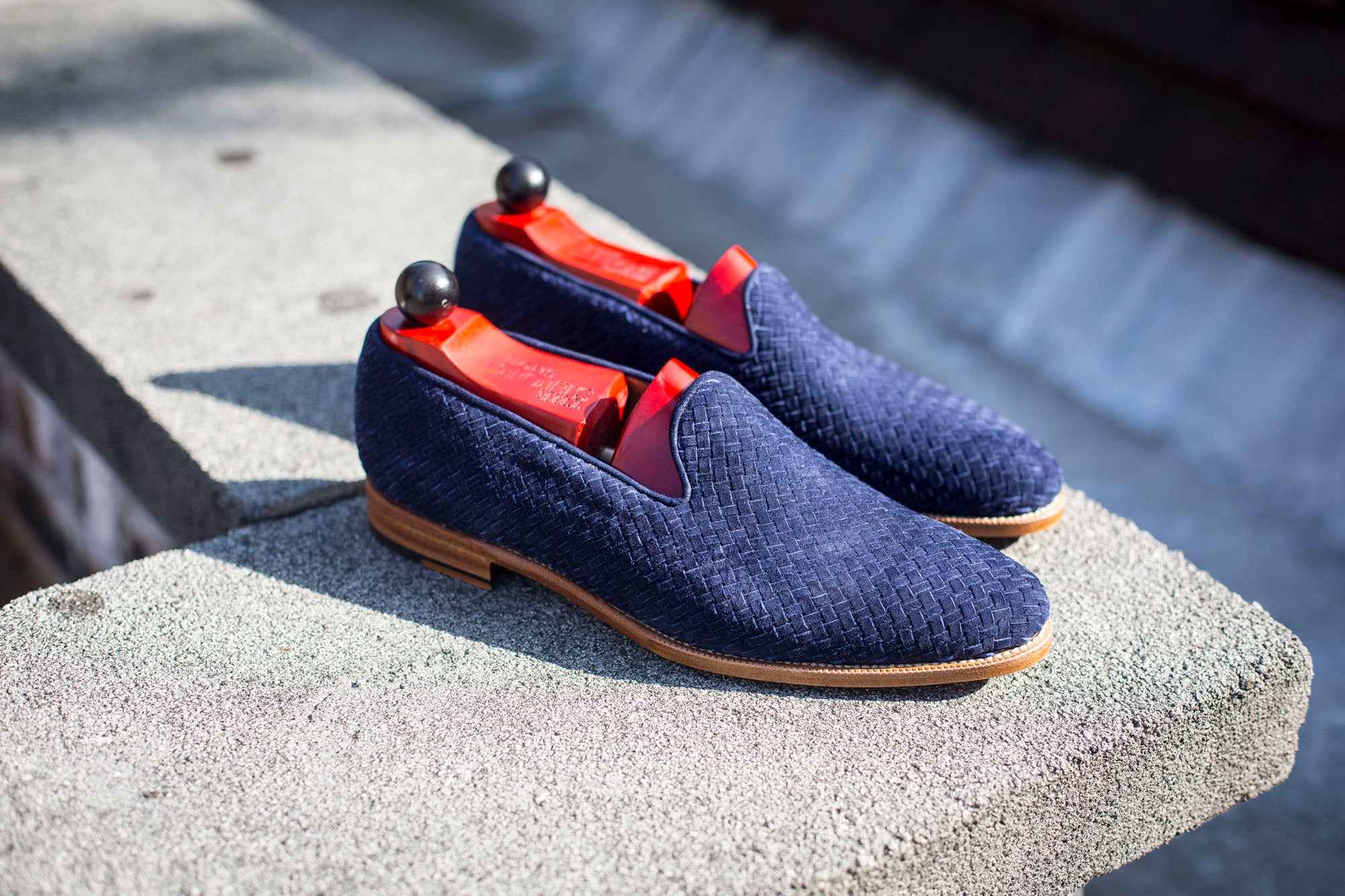 Laurelhurst II - MTO - Braided Navy Suede - TMG Last - Natural Single Leather Sole-Made To Order Slipper Loafer-J.FitzPatrick Footwear