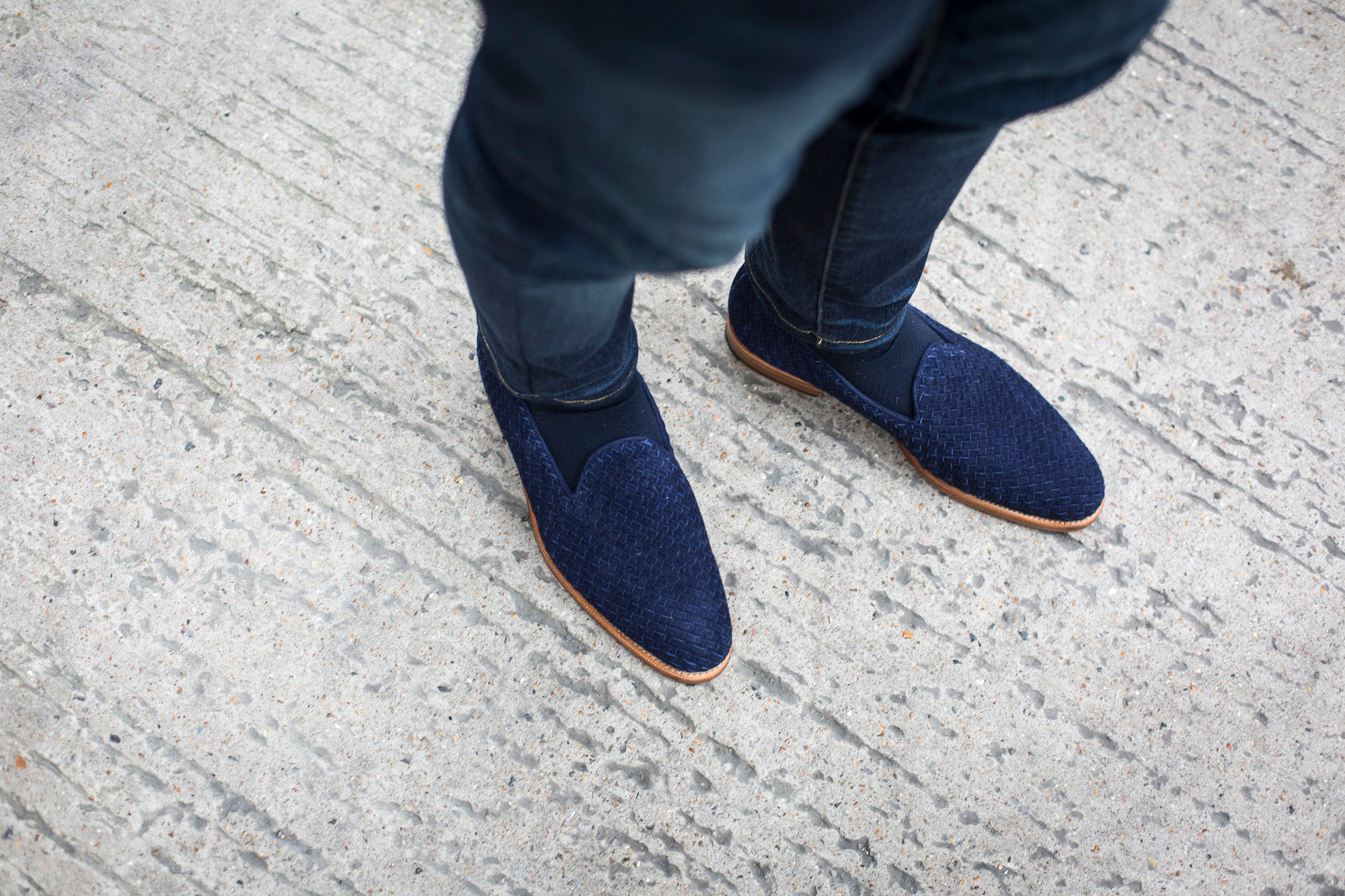 Laurelhurst II - MTO - Braided Navy Suede - TMG Last - Natural Single Leather Sole-Made To Order Slipper Loafer-J.FitzPatrick Footwear