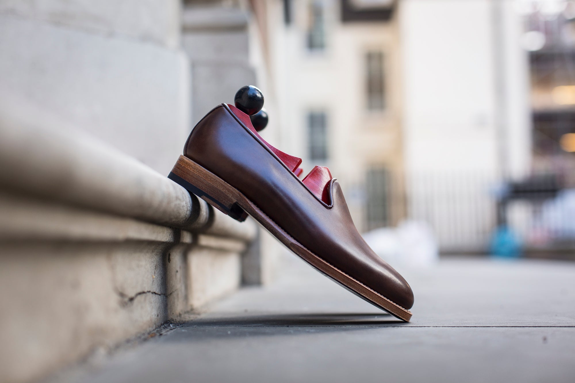 Laurelhurst II - MTO - Copper Museum Calf - TMG Last - Natural Single Leather Sole-Made To Order Slipper Loafer Medallion-J.FitzPatrick Footwear
