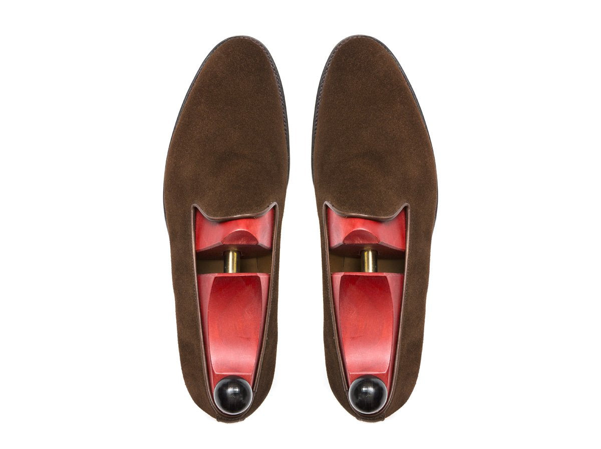 Laurelhurst II - MTO - Dark Brown Suede - TMG Last - Single Leather Sole-Made To Order Slipper Loafer Brogue-J.FitzPatrick Footwear