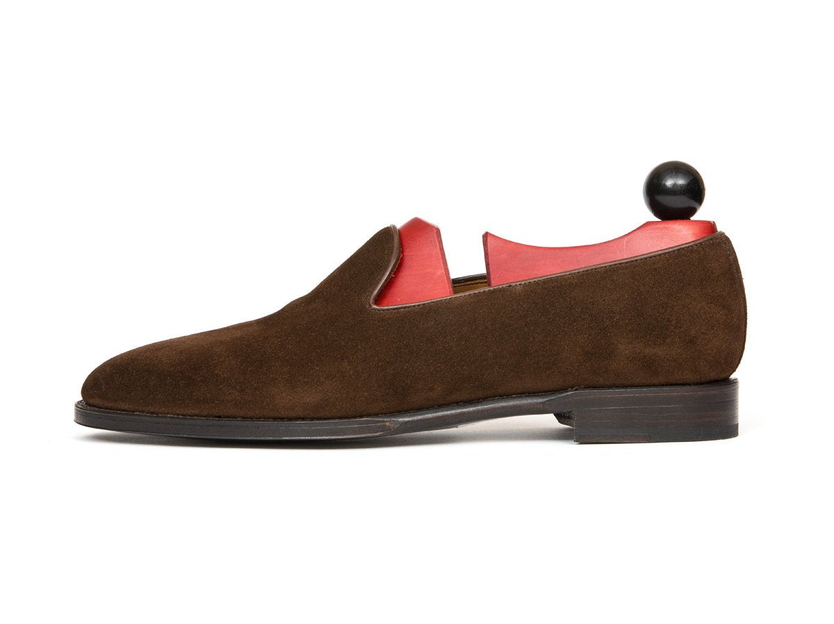 Laurelhurst II - MTO - Dark Brown Suede - TMG Last - Single Leather Sole-Made To Order Slipper Loafer Brogue-J.FitzPatrick Footwear