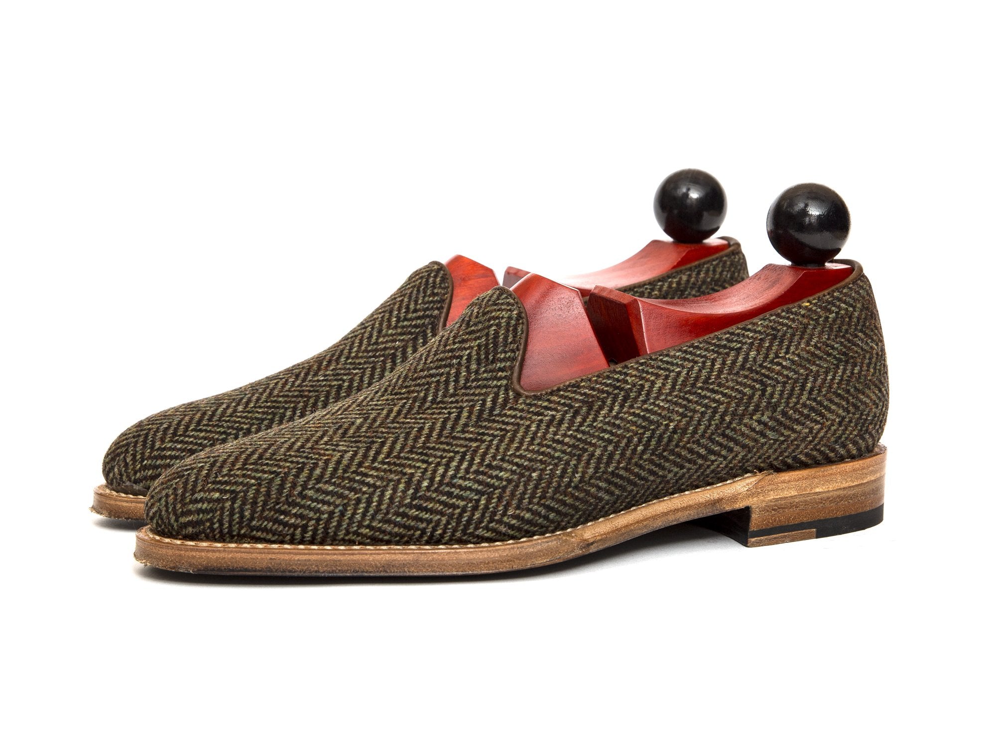 Laurelhurst II - MTO - Forest Herringbone Tweed - TMG Last - Natural Single Leather Sole-Made To Order Slipper Loafer-J.FitzPatrick Footwear