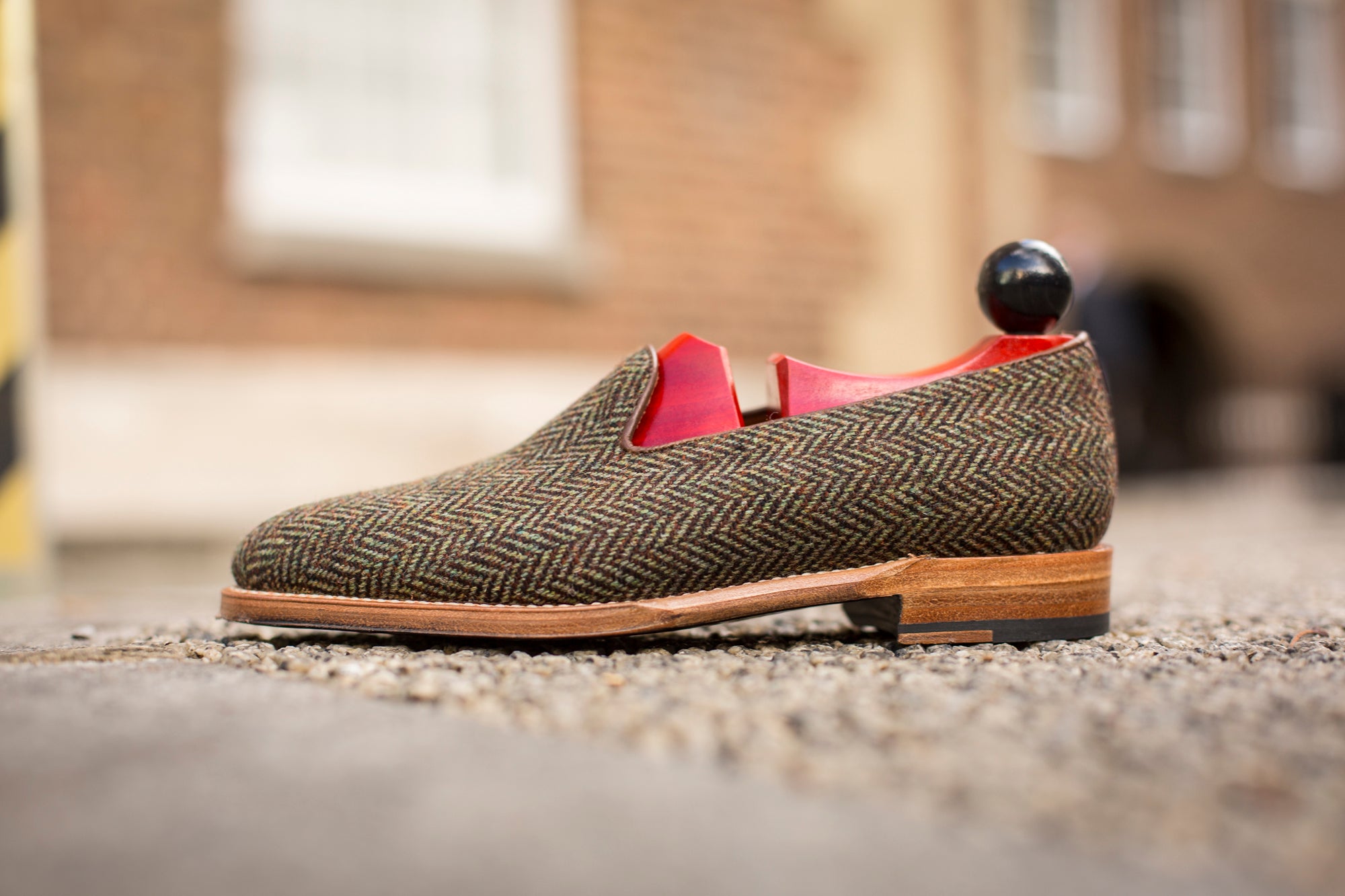 Laurelhurst II - MTO - Forest Herringbone Tweed - TMG Last - Natural Single Leather Sole-Made To Order Slipper Loafer-J.FitzPatrick Footwear